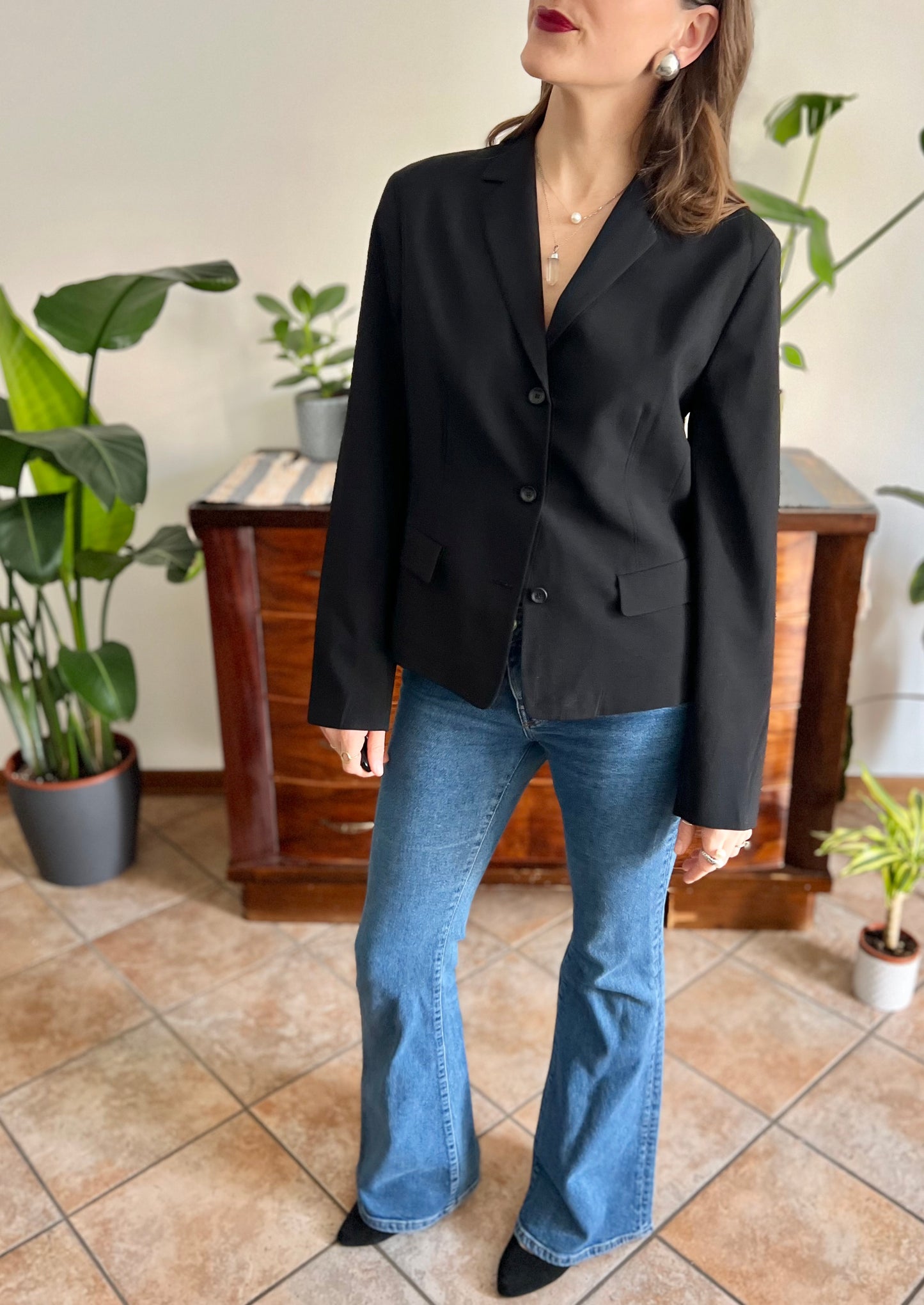1990's vintage black wool blend tailored blazer