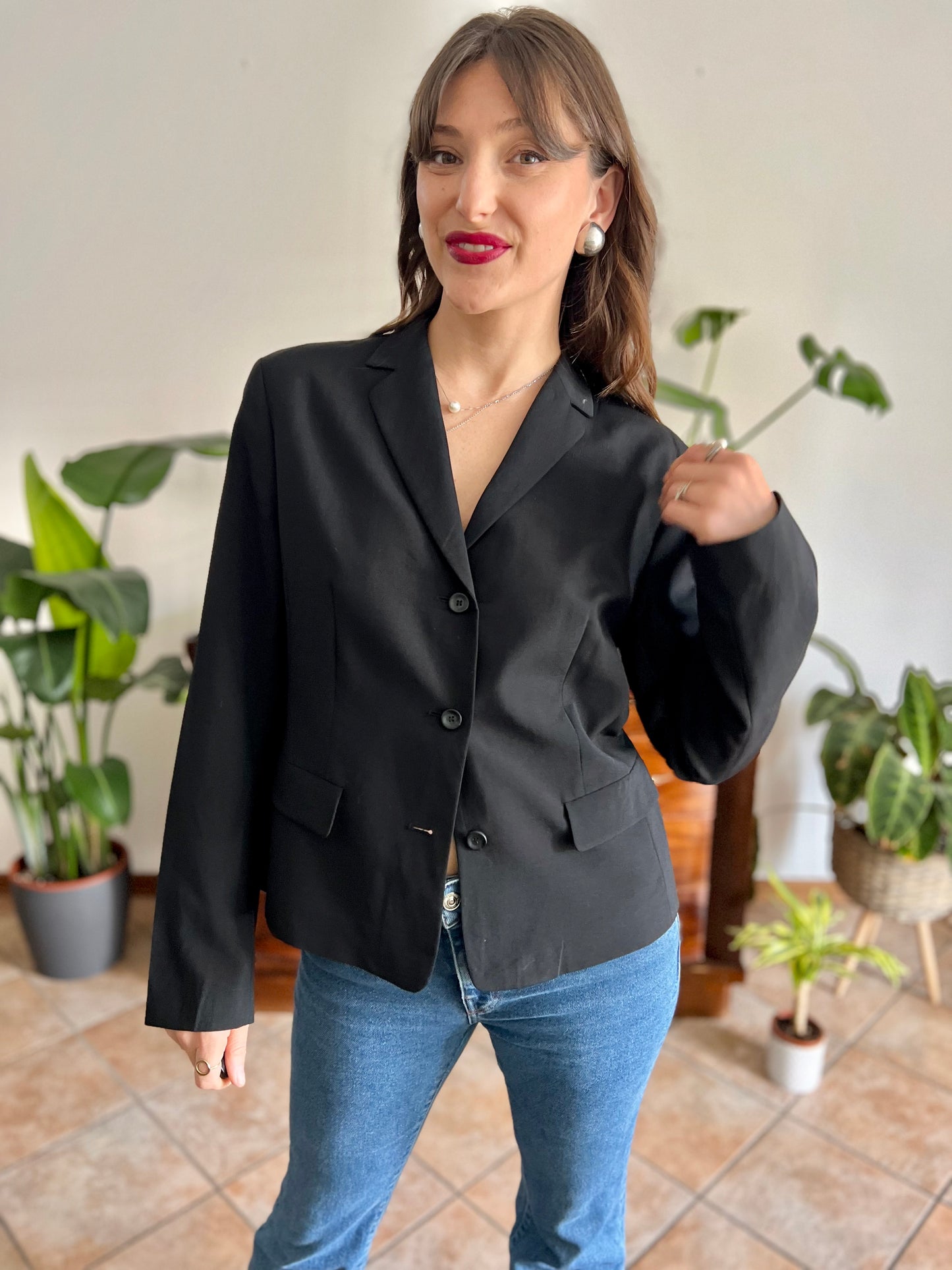 1990's vintage black wool blend tailored blazer