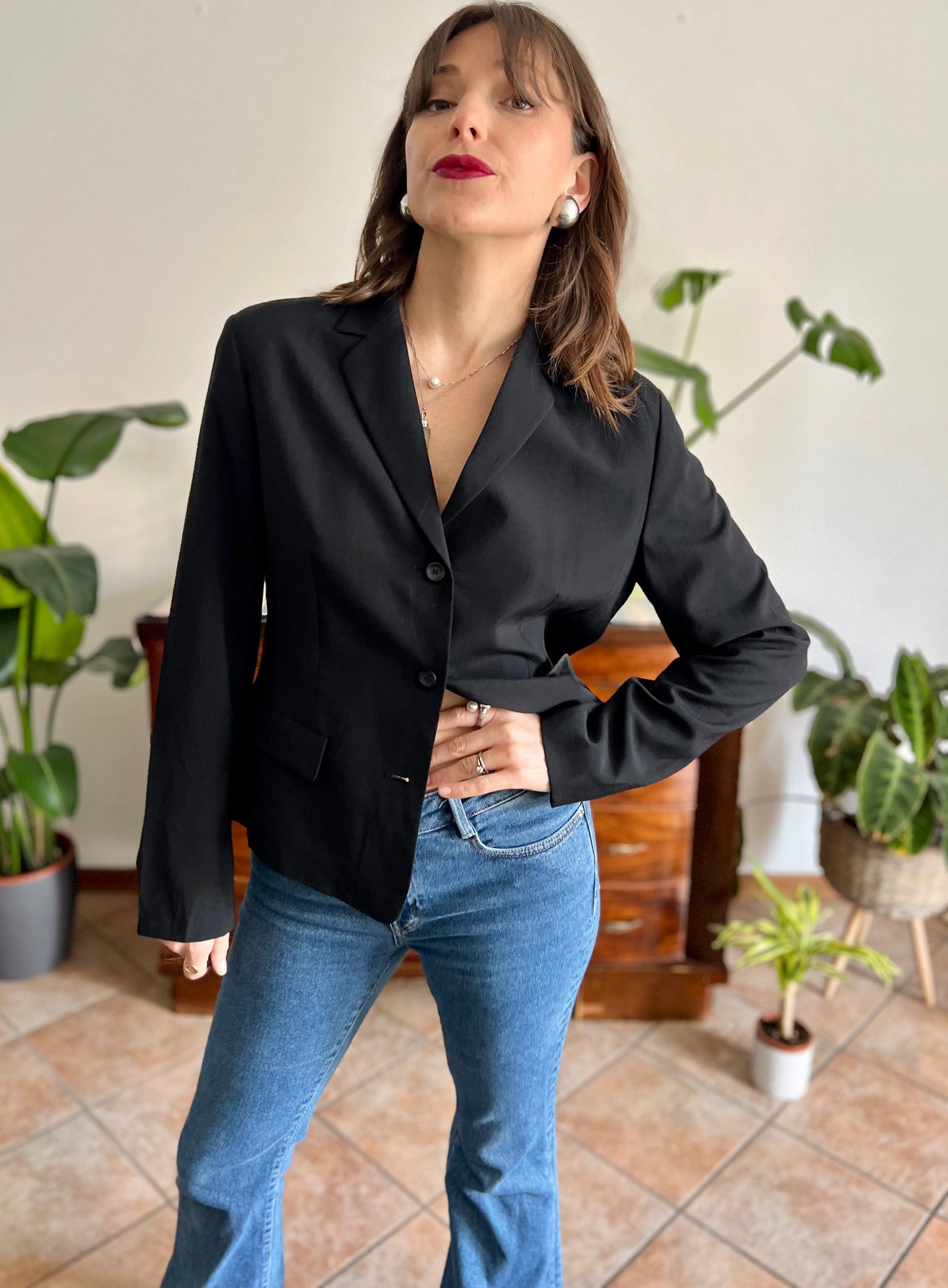 1990's vintage black wool blend tailored blazer
