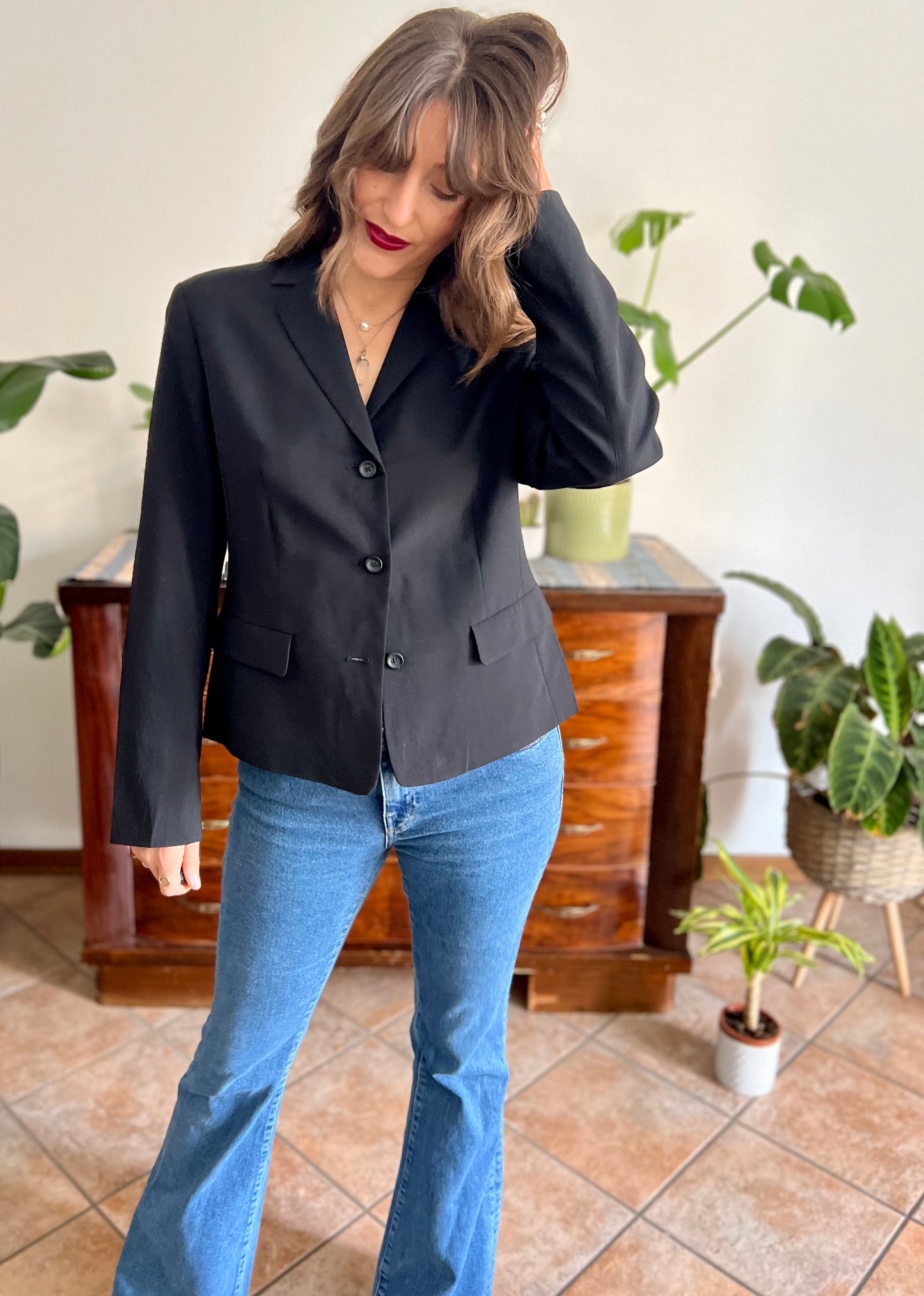 1990's vintage black wool blend tailored blazer