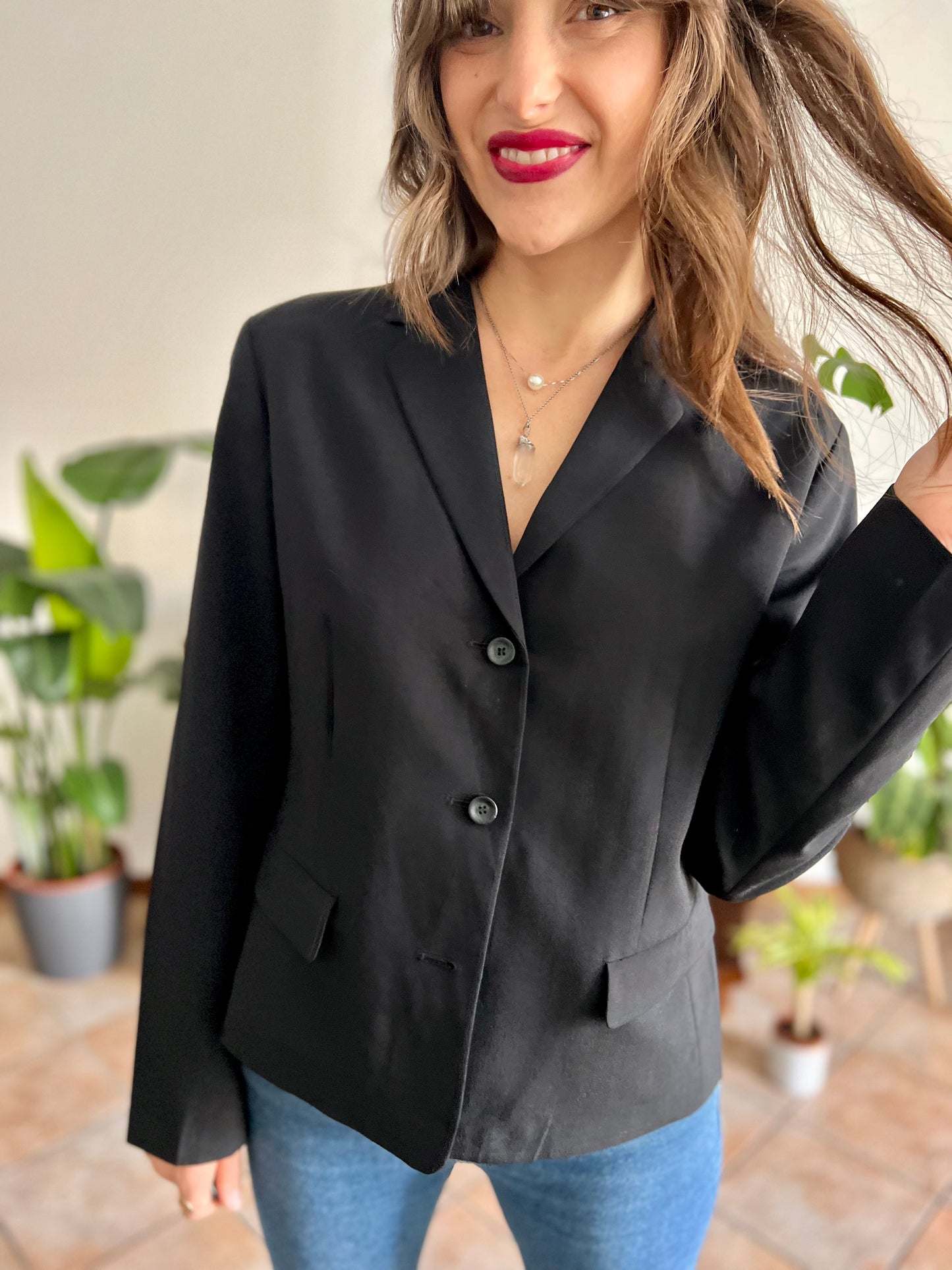 1990's vintage black wool blend tailored blazer