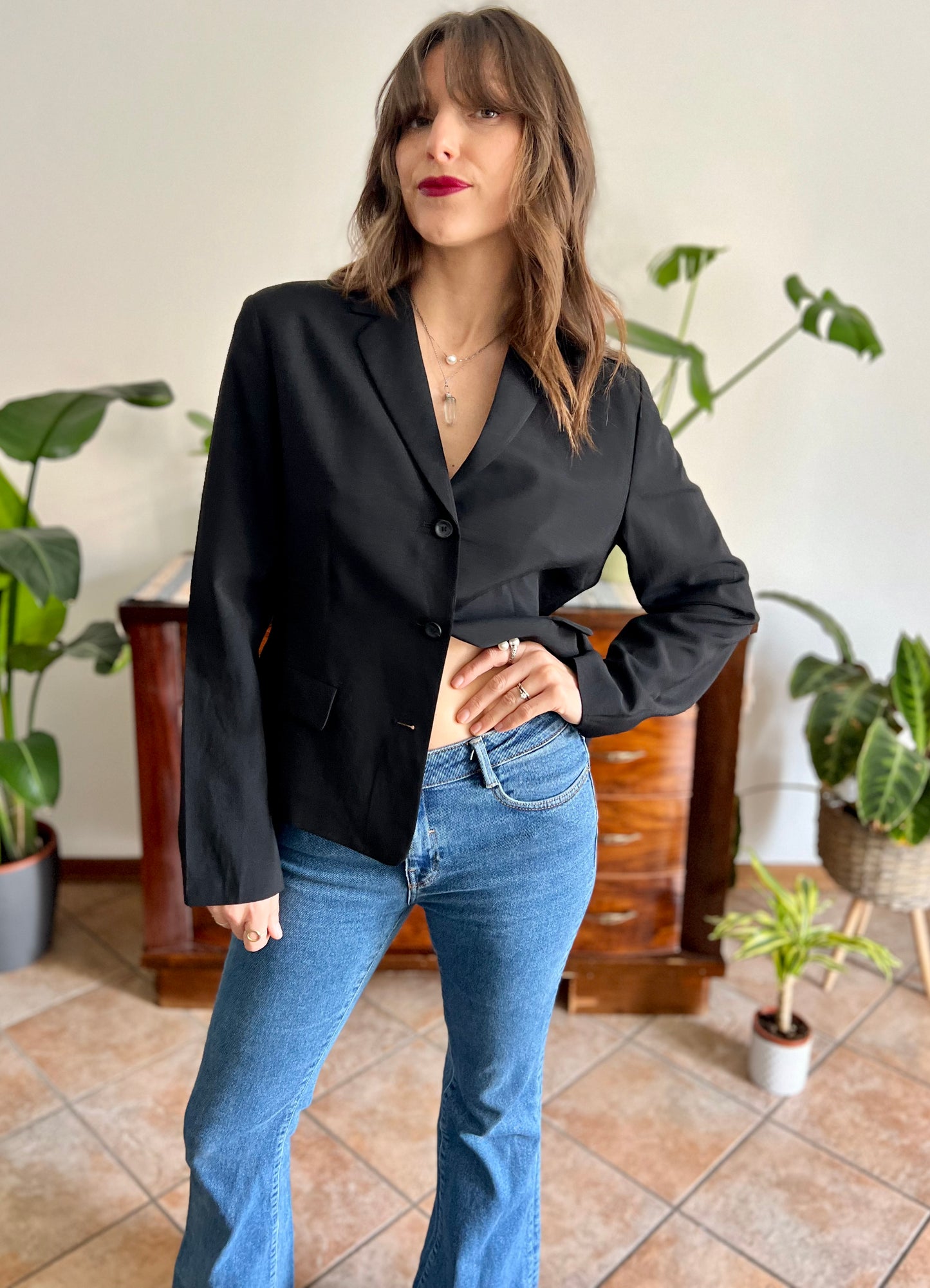 1990's vintage black wool blend tailored blazer