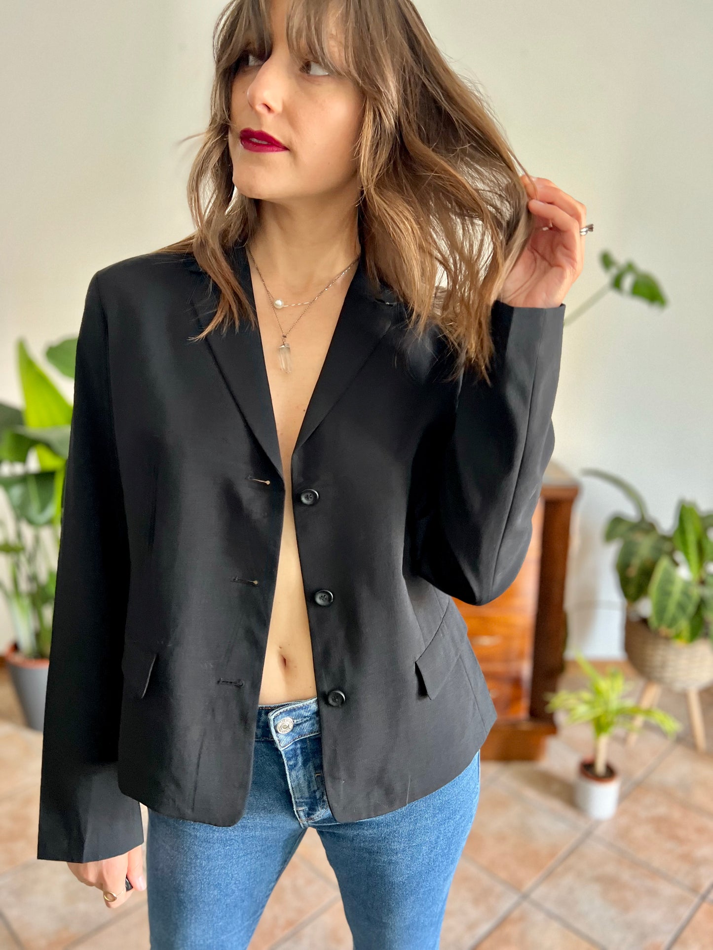 1990's vintage black wool blend tailored blazer