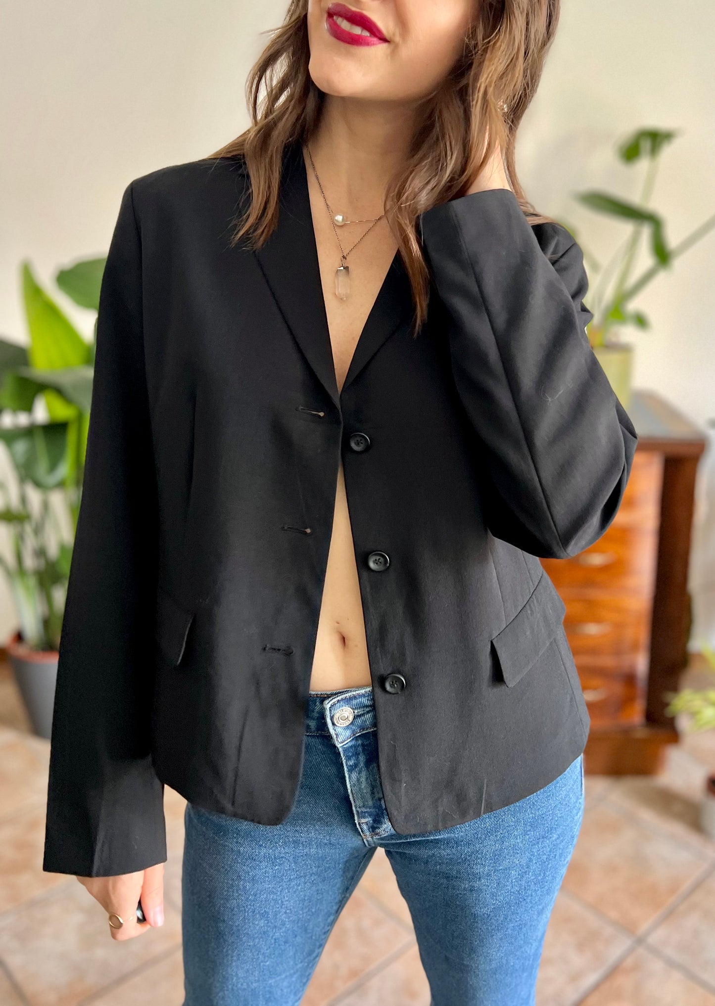 1990's vintage black wool blend tailored blazer