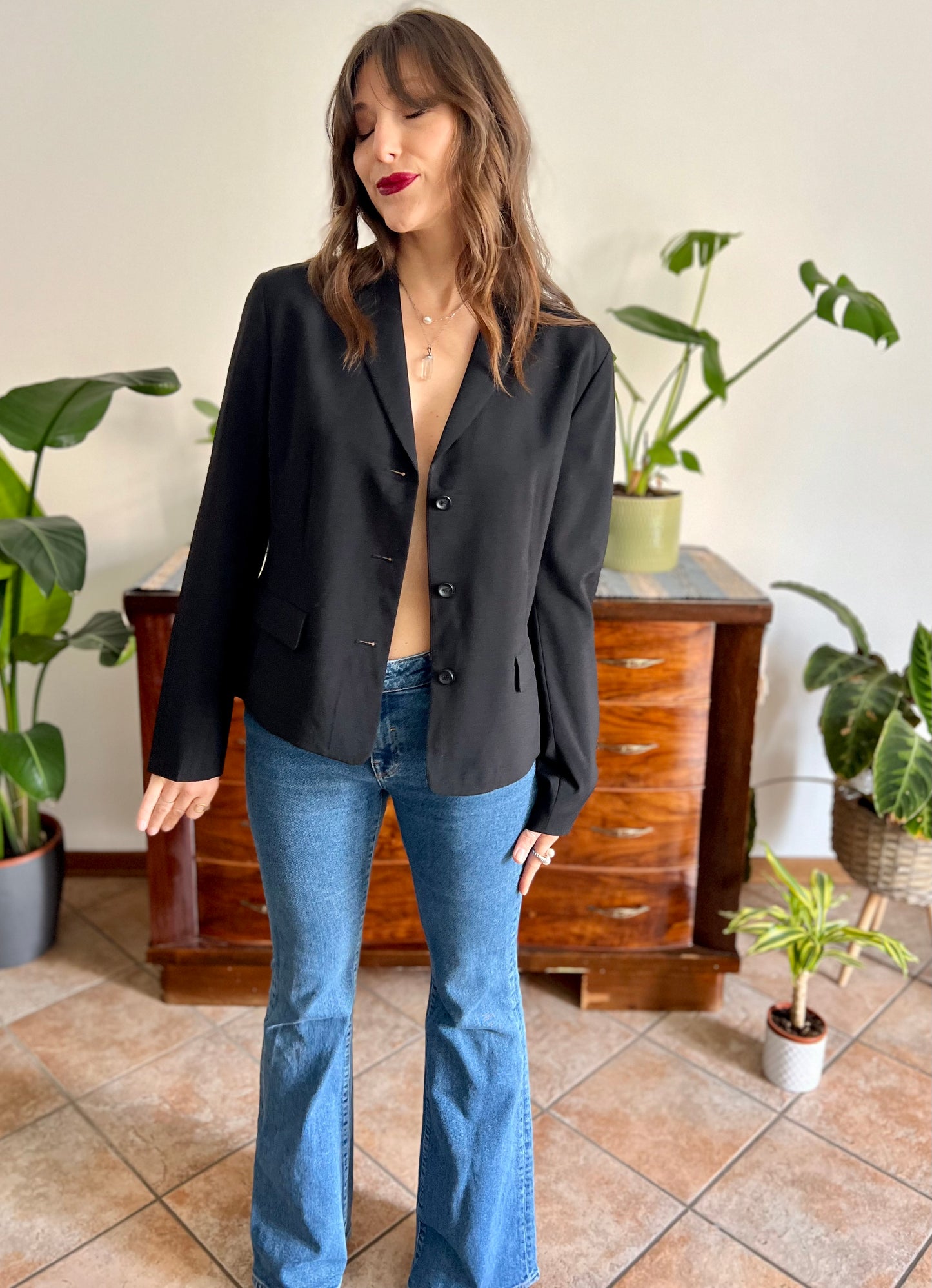 1990's vintage black wool blend tailored blazer