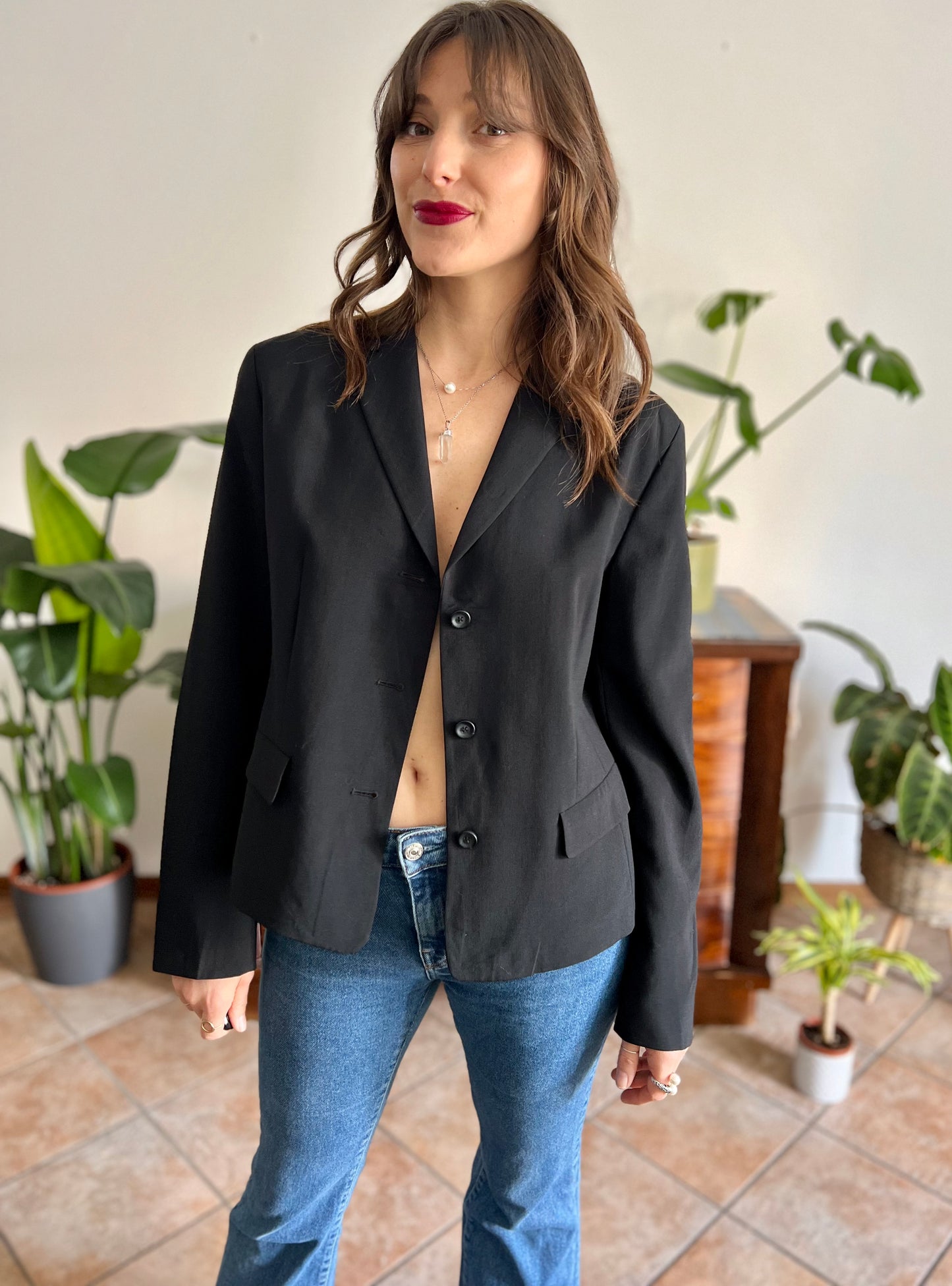 1990's vintage black wool blend tailored blazer