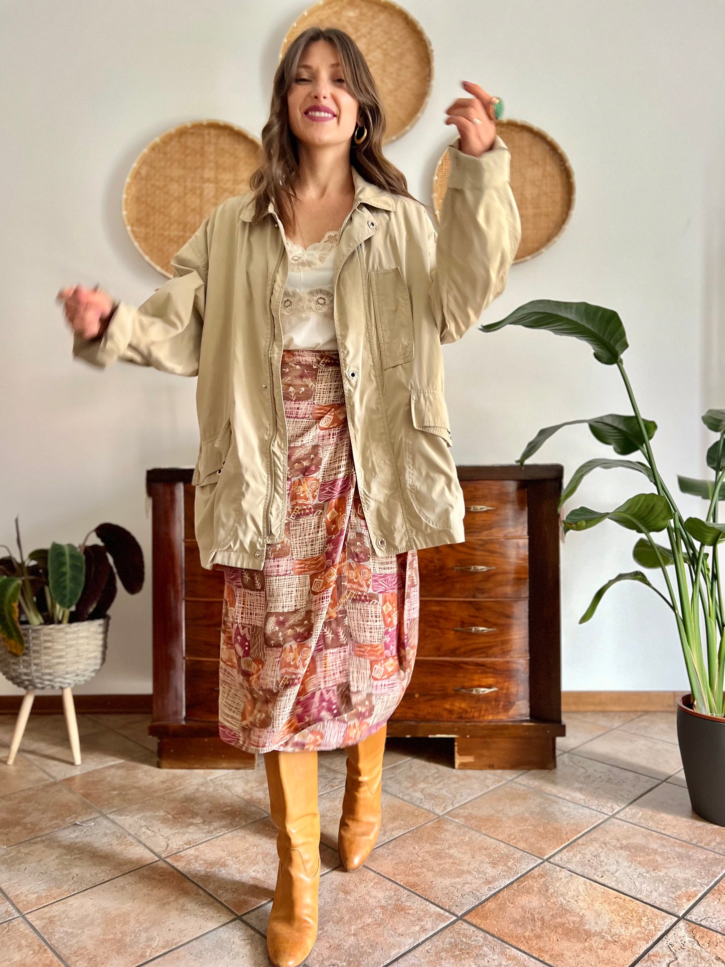 1990's vintage beige trench spring trench coat with blue and white stripe lining