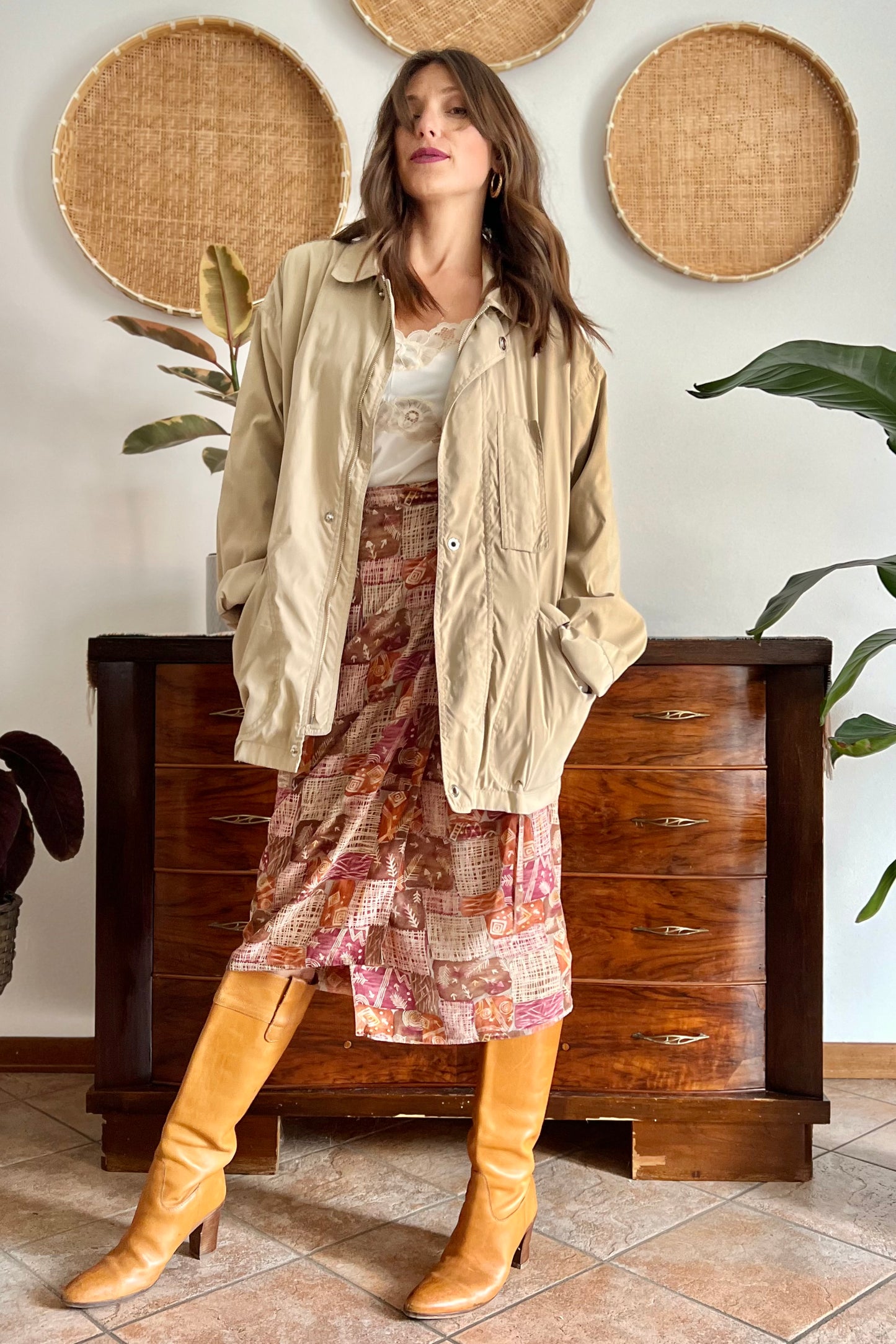 1990's vintage beige trench spring trench coat with blue and white stripe lining