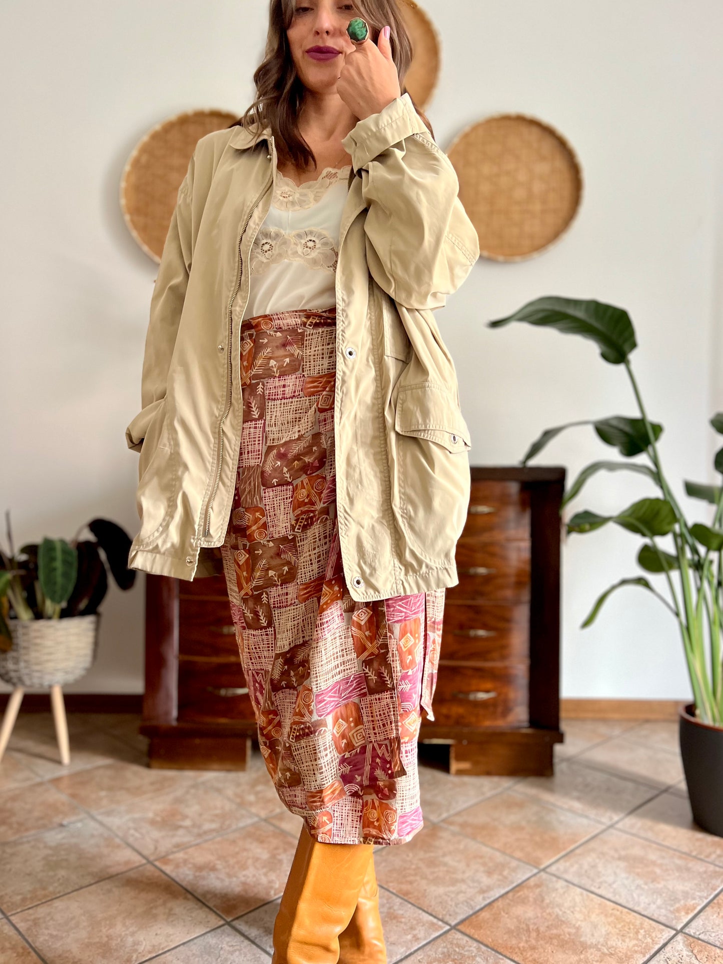 1990's vintage beige trench spring trench coat with blue and white stripe lining
