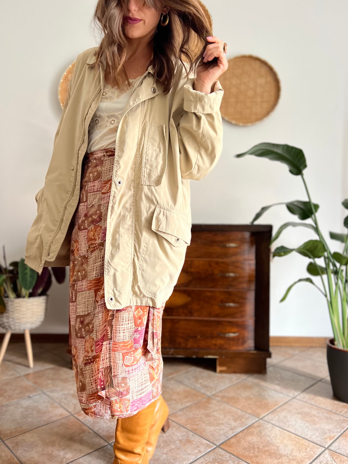 1990's vintage beige trench spring trench coat with blue and white stripe lining