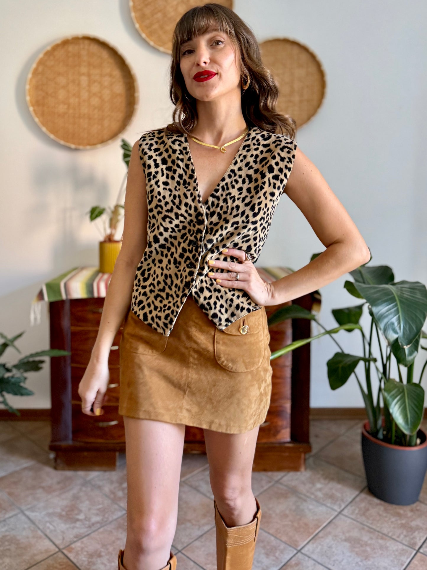 1970’s vintage velvet leopard print vest