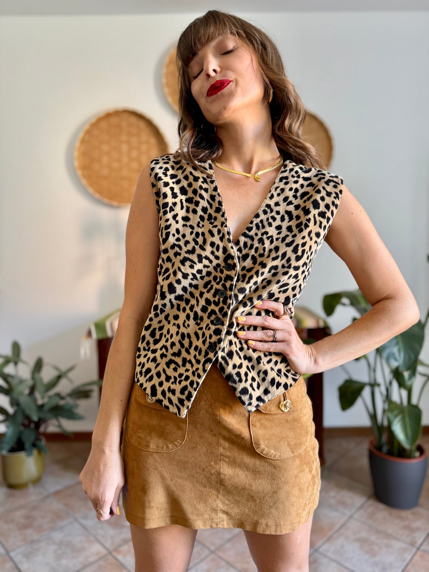 1970’s vintage velvet leopard print vest