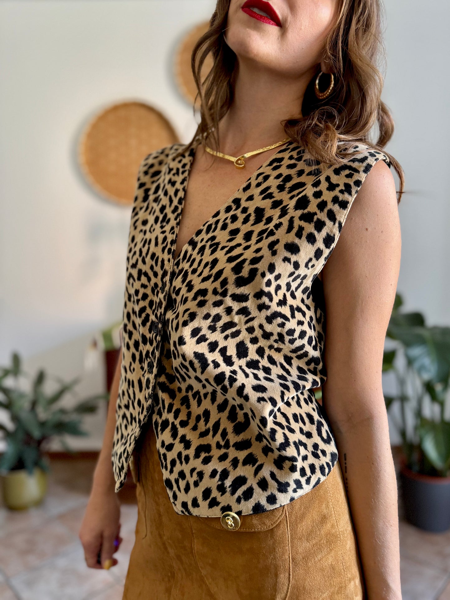 1970’s vintage velvet leopard print vest