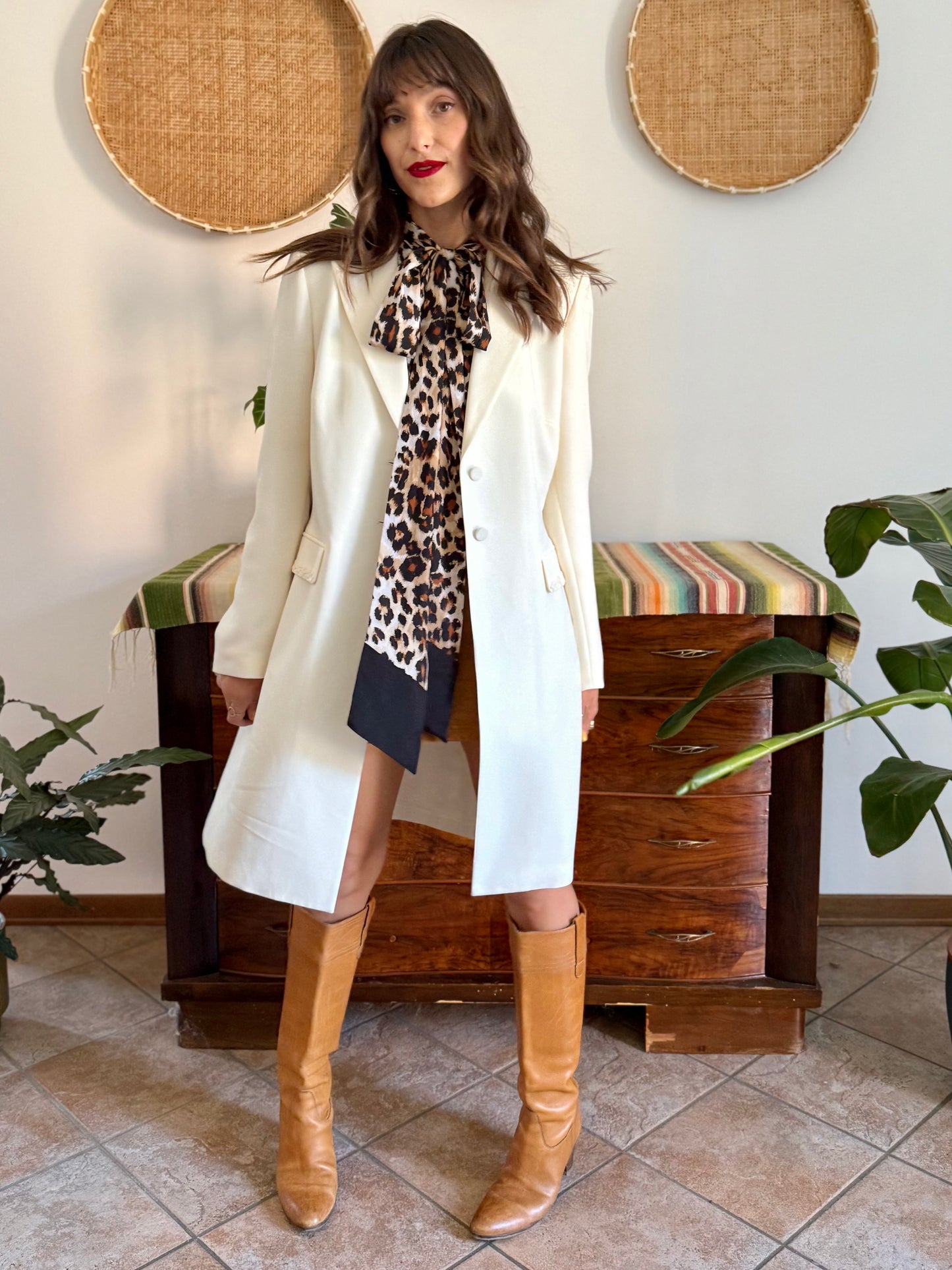 1990’s vintage cream long blazer jacket with cream geometric glass bead detailing