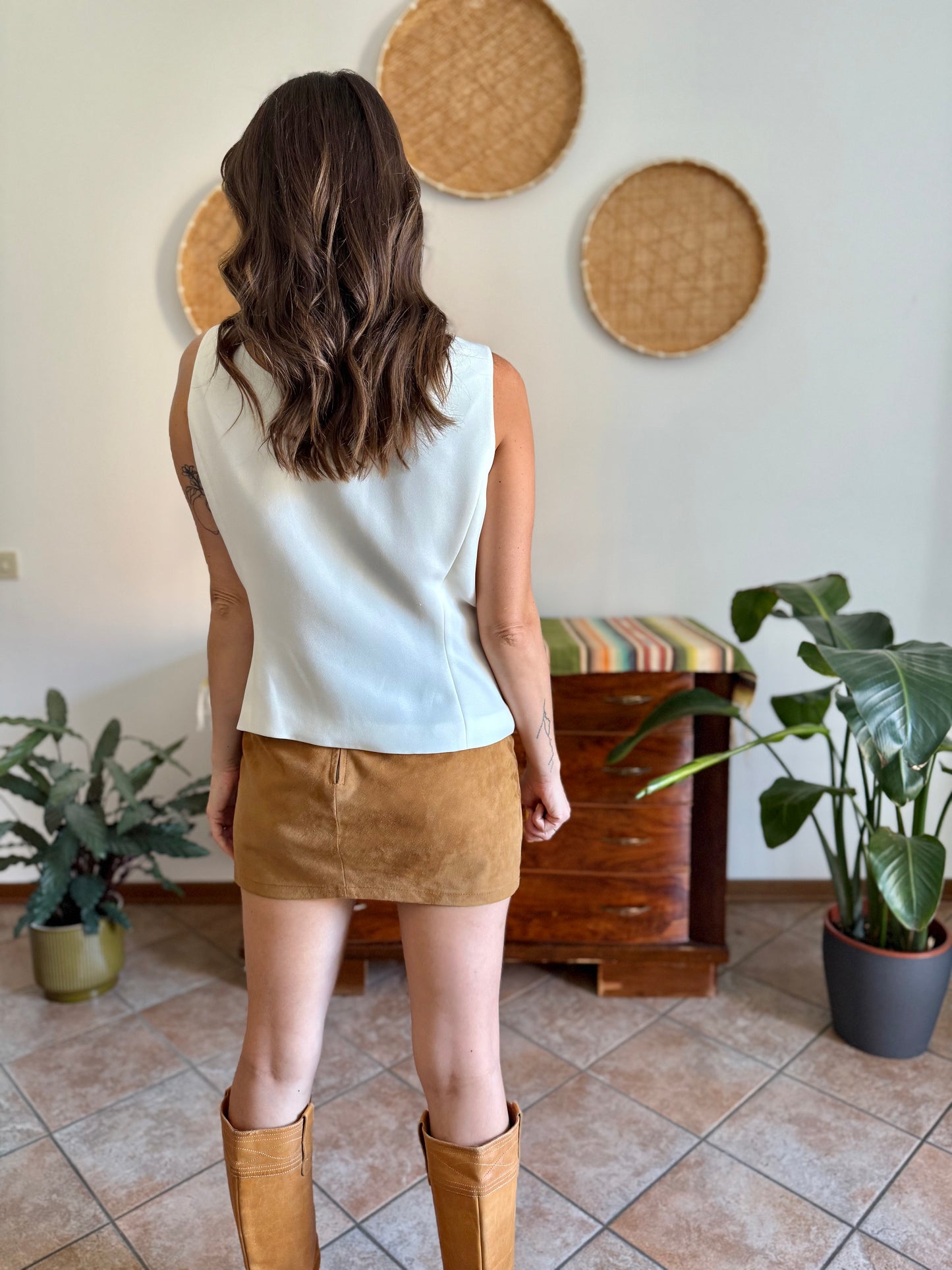 1990’s vintage cream structured sleeveless blouse with cream glass bead detailing