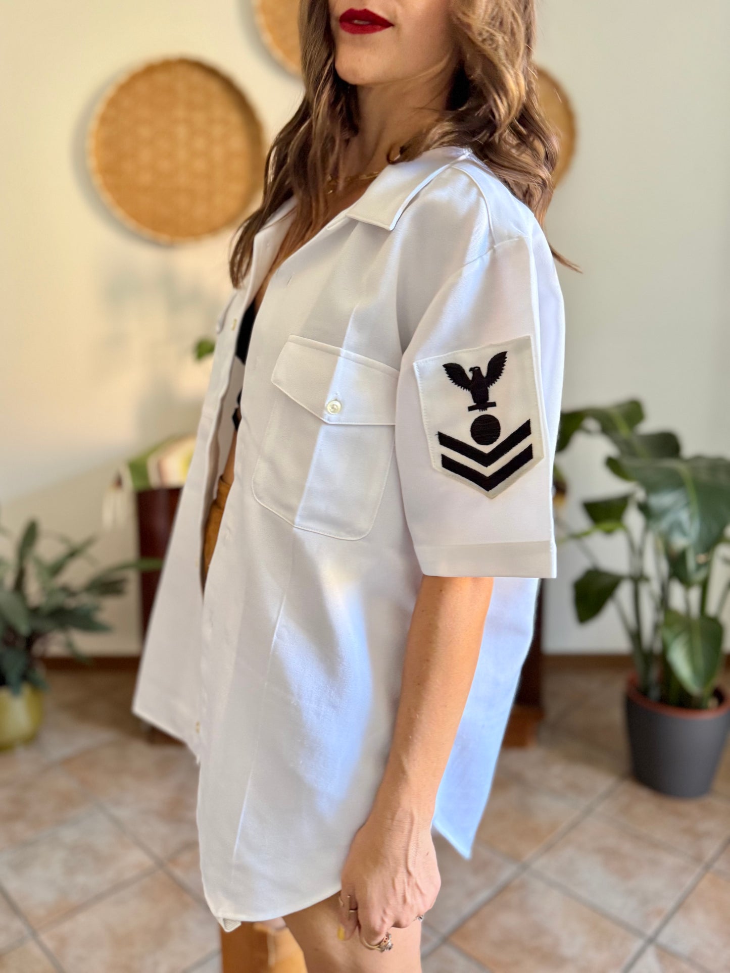 1970’s vintage white authentic US navy uniform shirt.