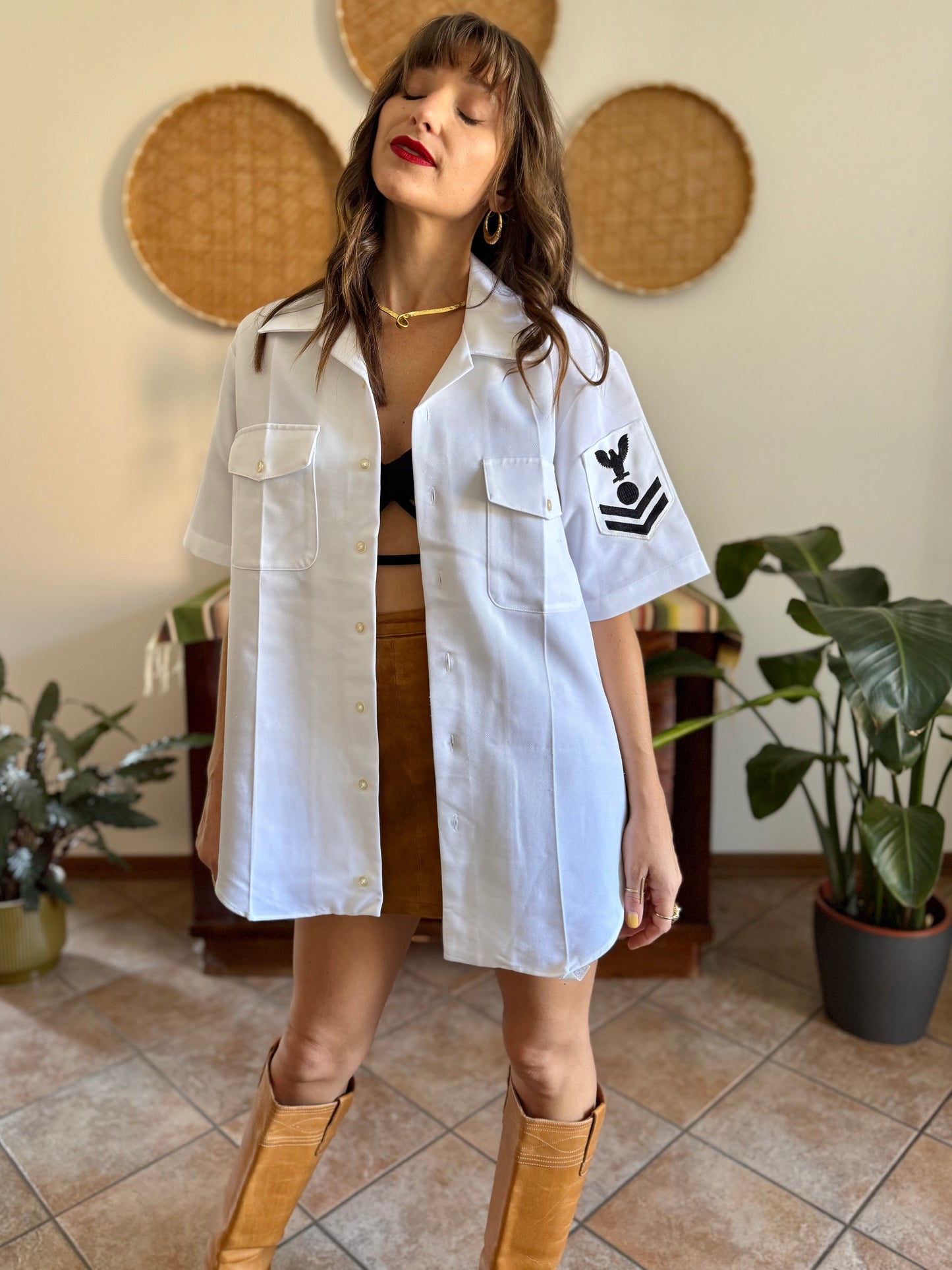 1970’s vintage white authentic US navy uniform shirt.
