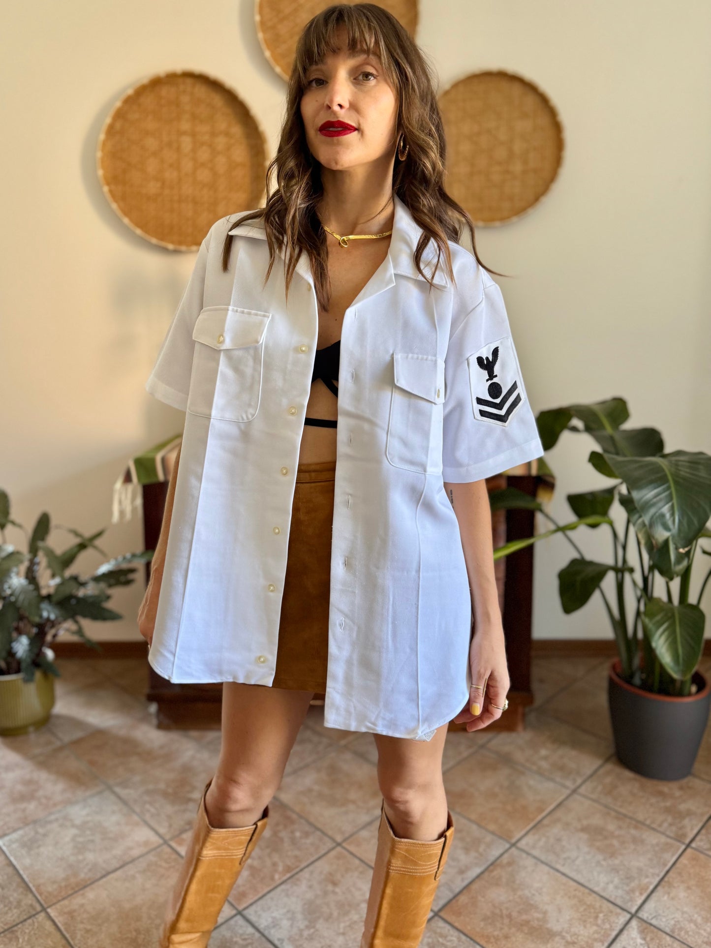 1970’s vintage white authentic US navy uniform shirt.