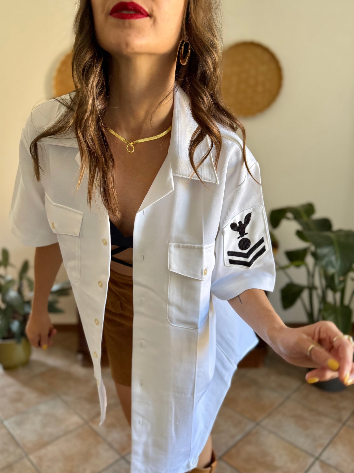 1970’s vintage white authentic US navy uniform shirt.