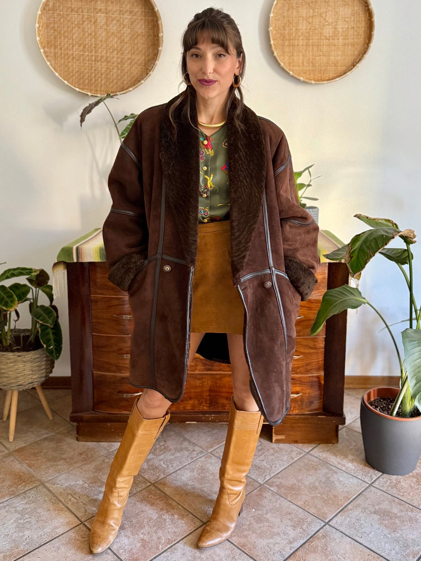1970's vintage chocolate brown genuine shearling coat