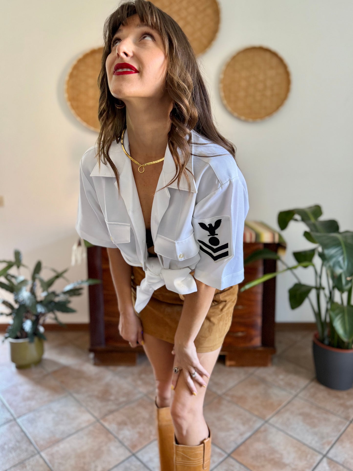 1970’s vintage white authentic US navy uniform shirt.