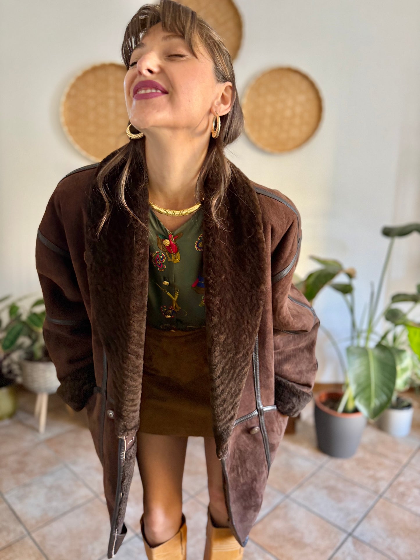 1970's vintage chocolate brown genuine shearling coat