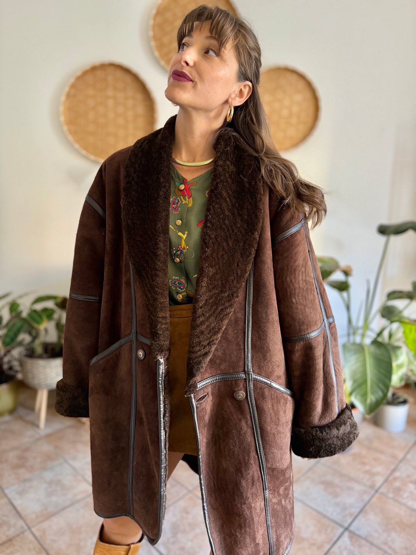 1970's vintage chocolate brown genuine shearling coat