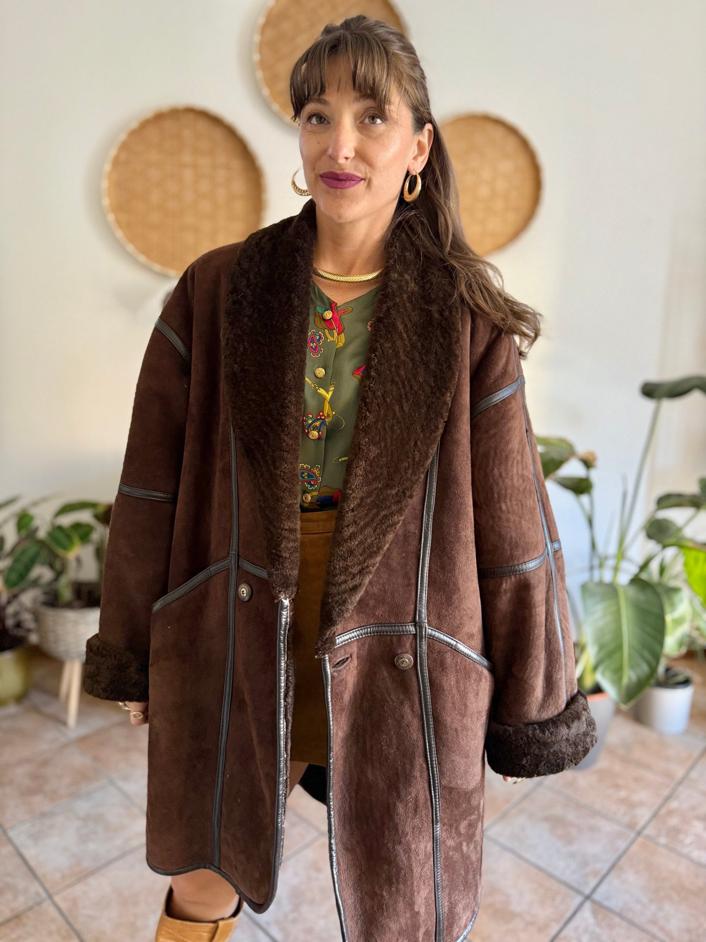 1970's vintage chocolate brown genuine shearling coat