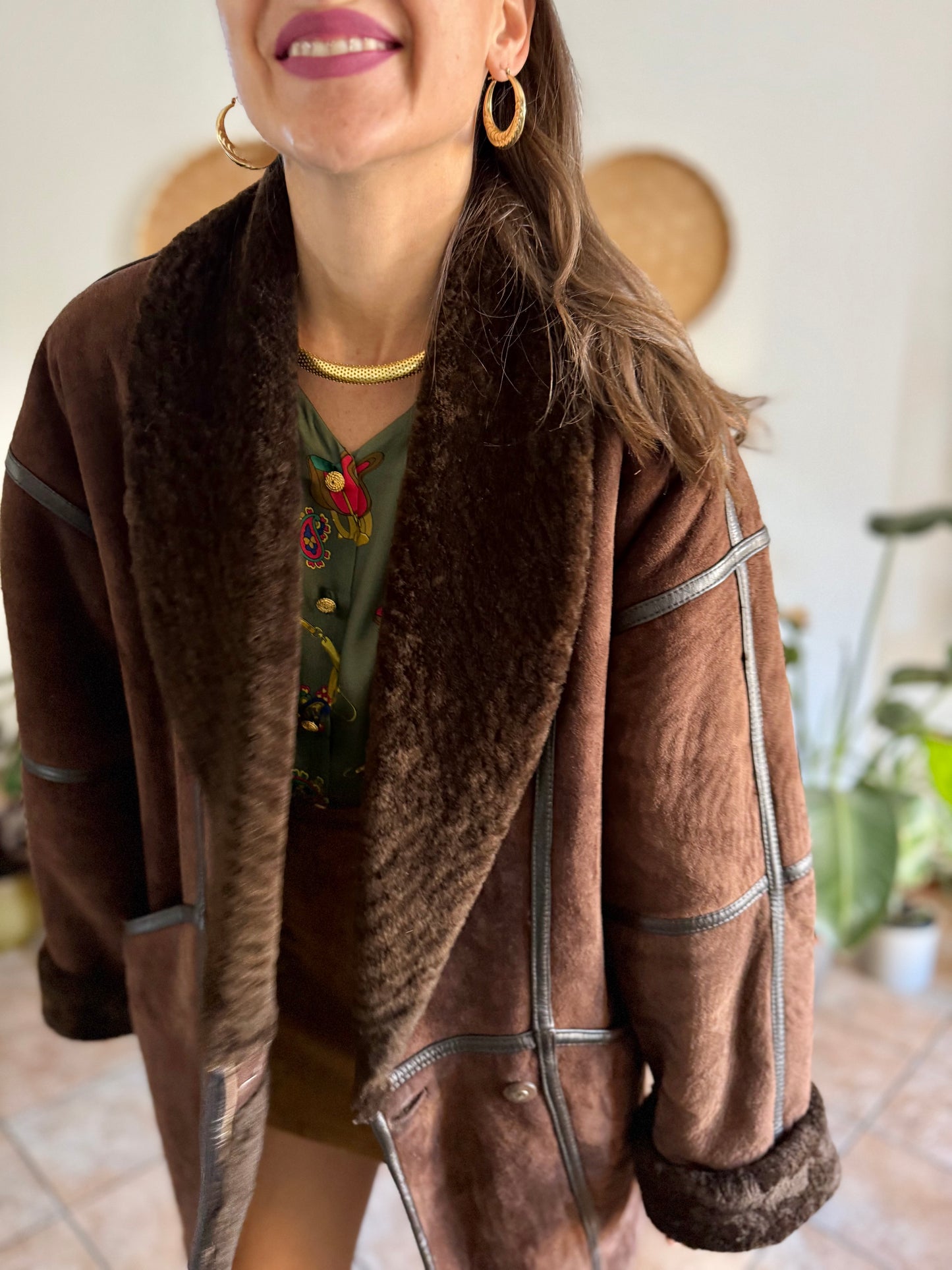 1970's vintage chocolate brown genuine shearling coat