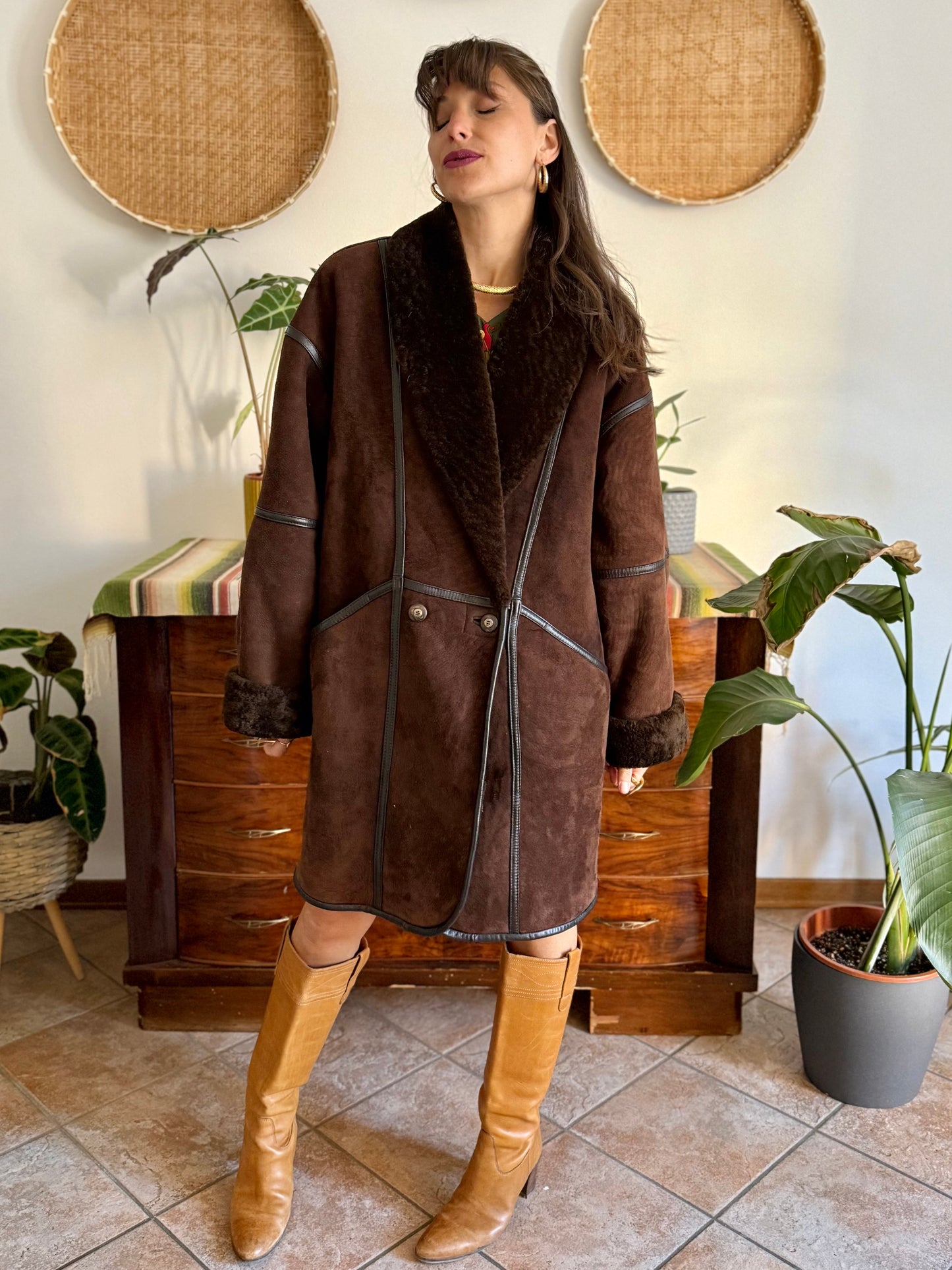 1970's vintage chocolate brown genuine shearling coat