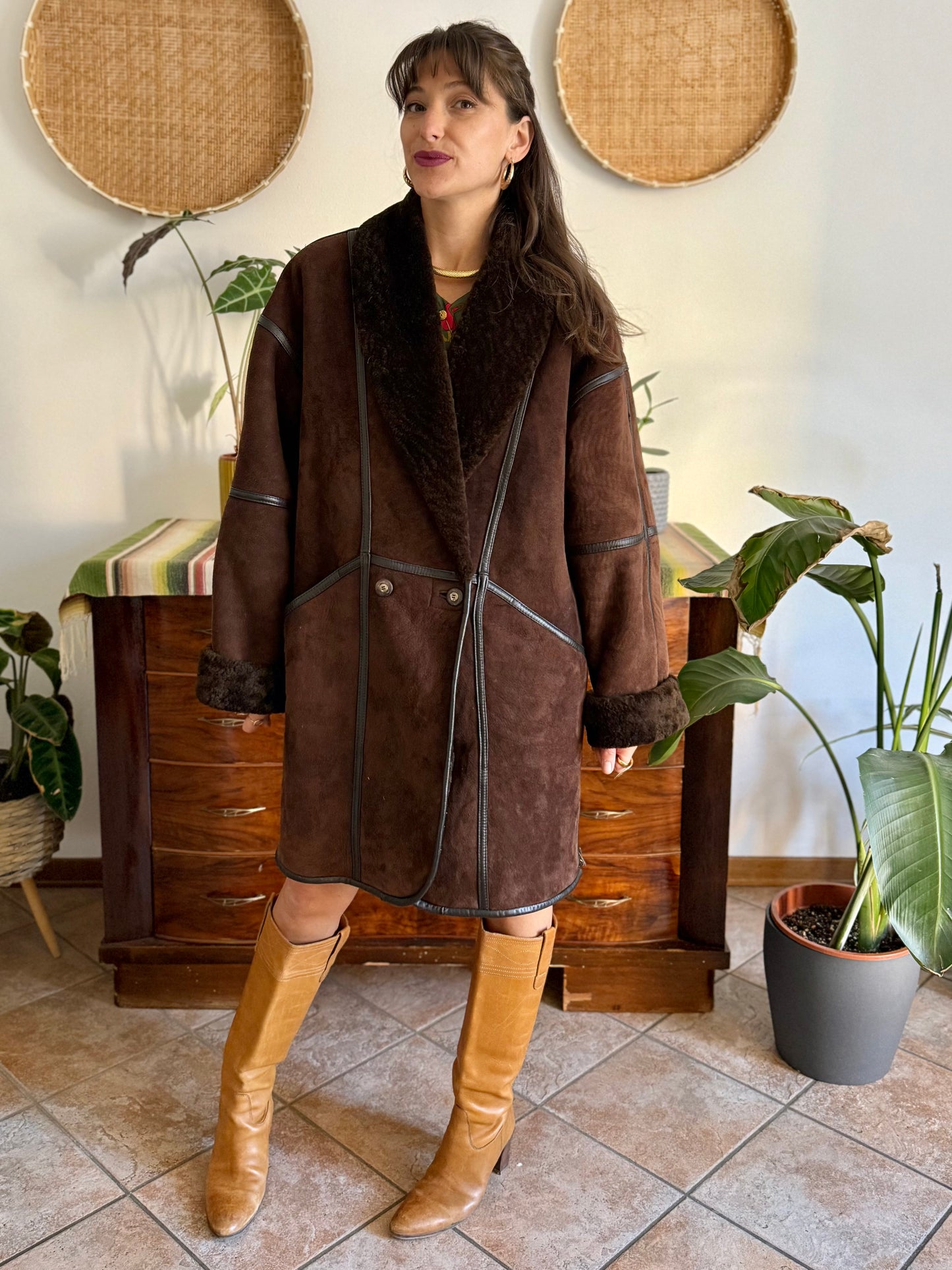 1970's vintage chocolate brown genuine shearling coat