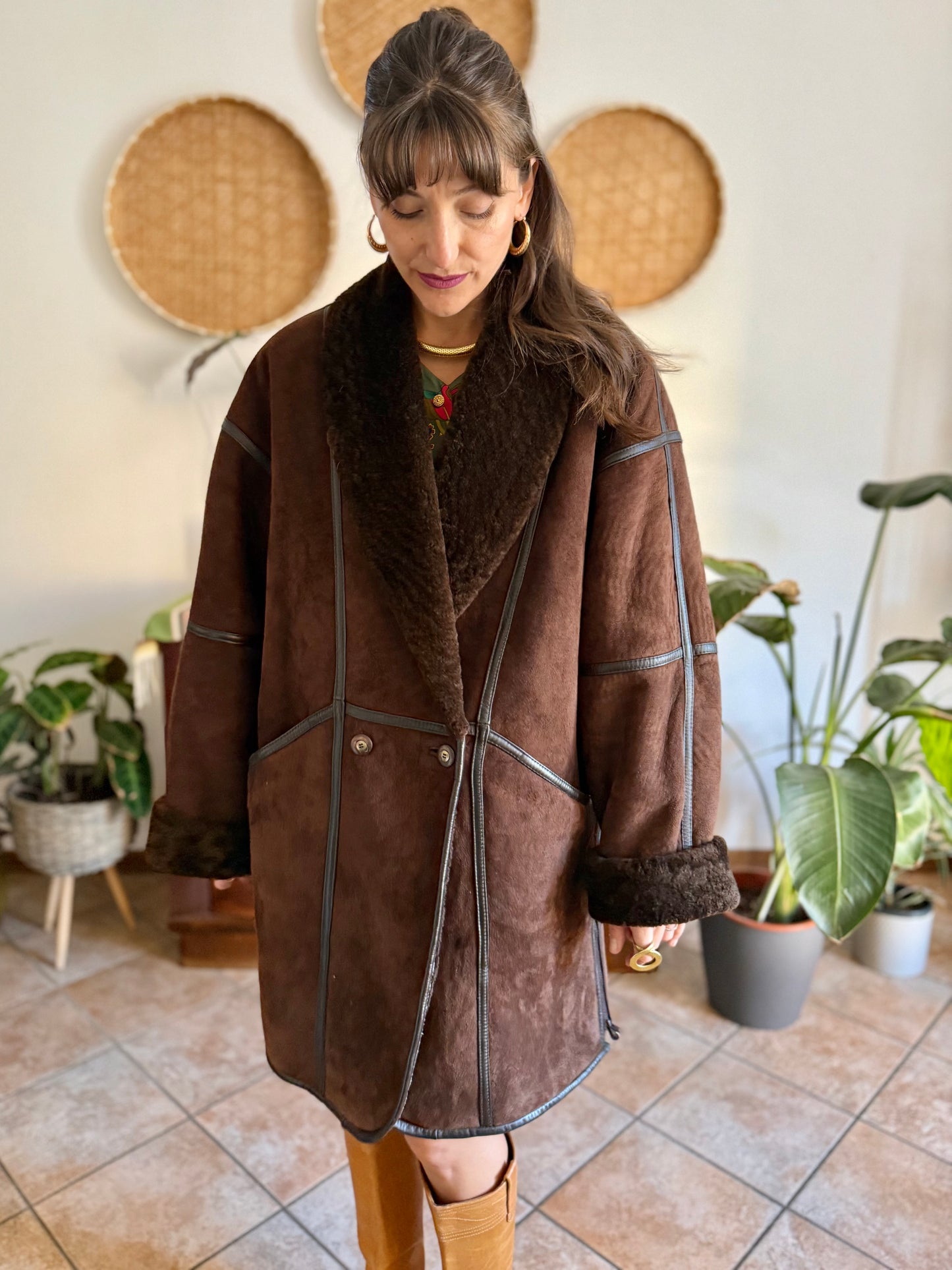1970's vintage chocolate brown genuine shearling coat
