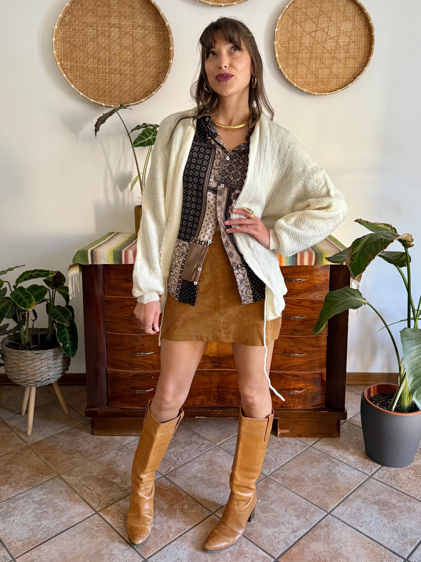 1960's vintage hand knit cream wool cardigan