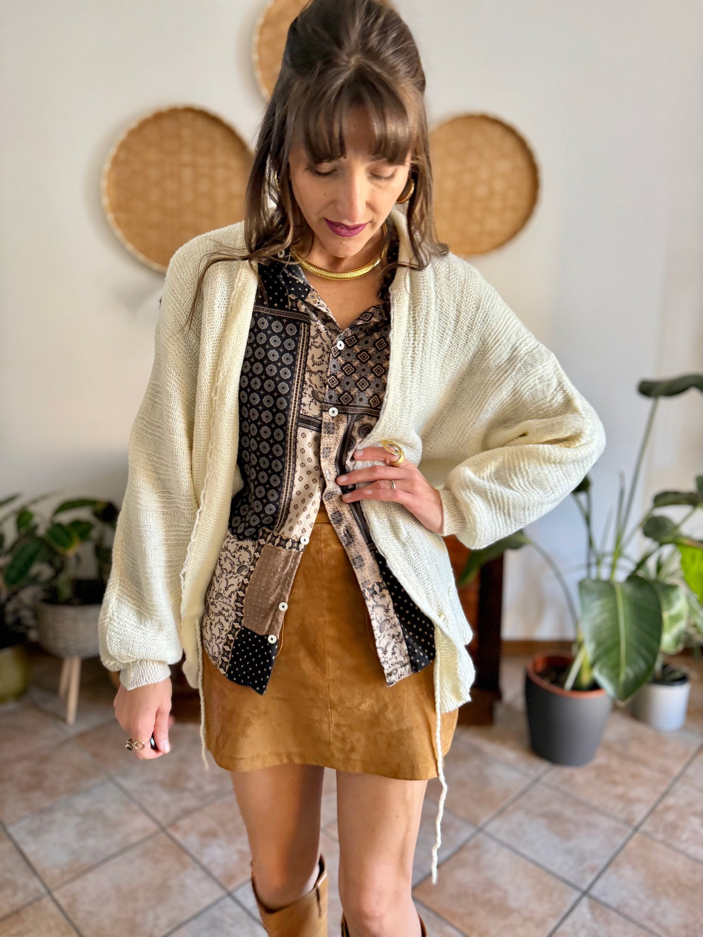 1960's vintage hand knit cream wool cardigan