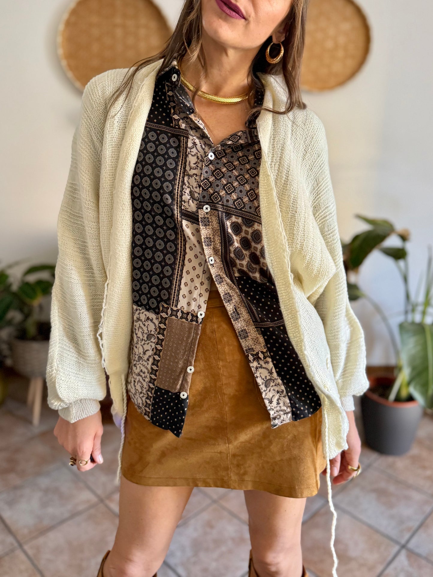 1960's vintage hand knit cream wool cardigan