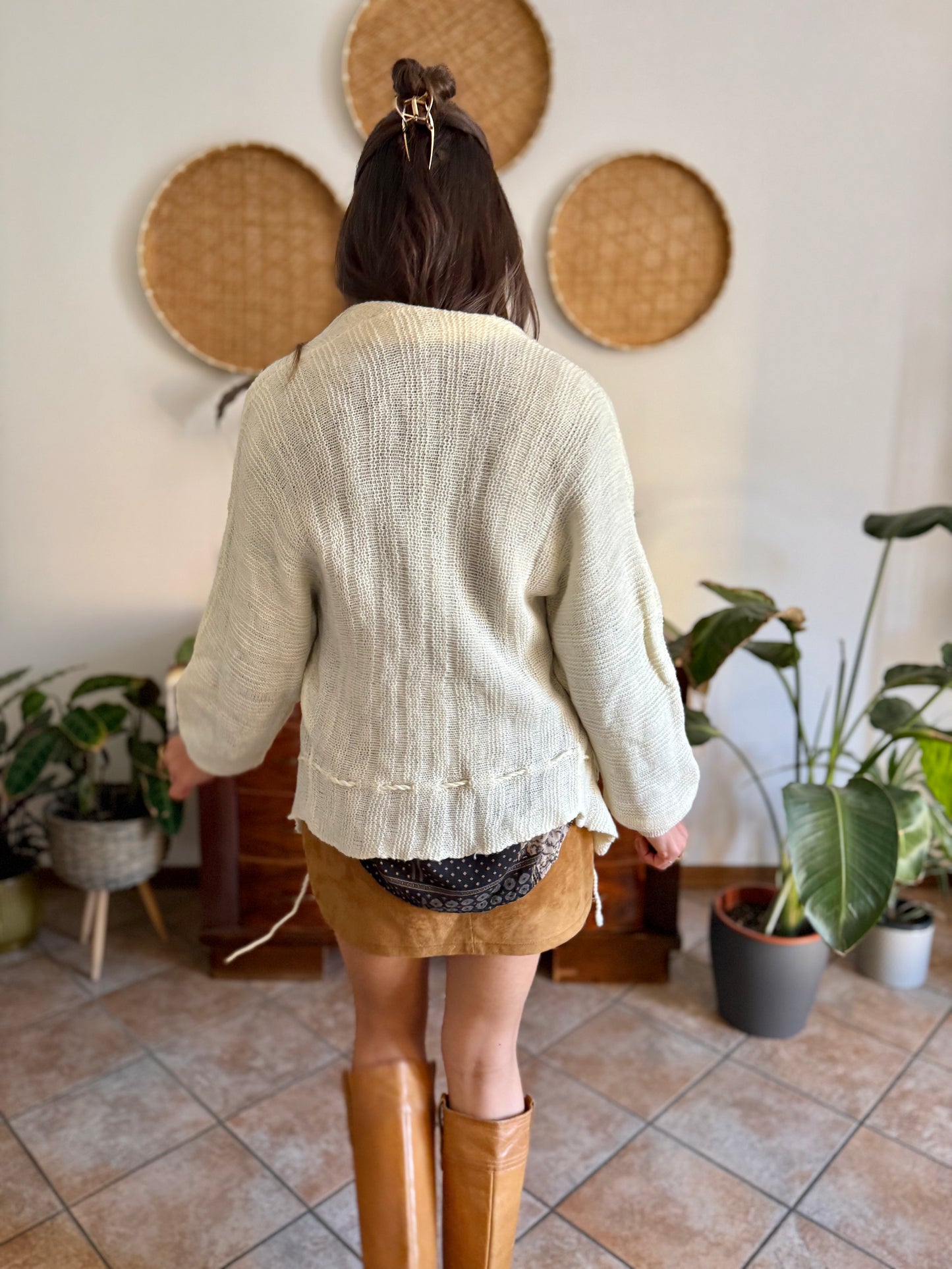 1960's vintage hand knit cream wool cardigan