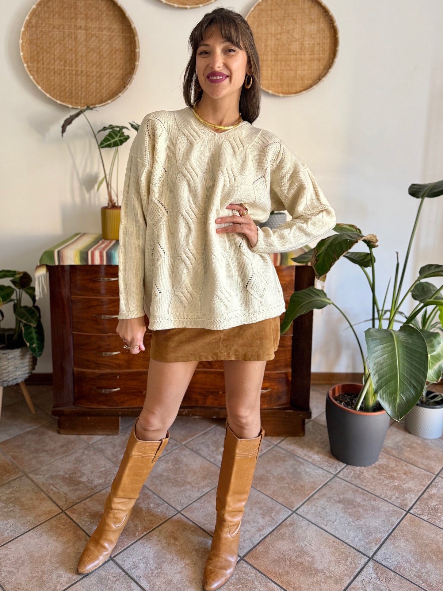 1970's vintage cream chunky cable knit pullover