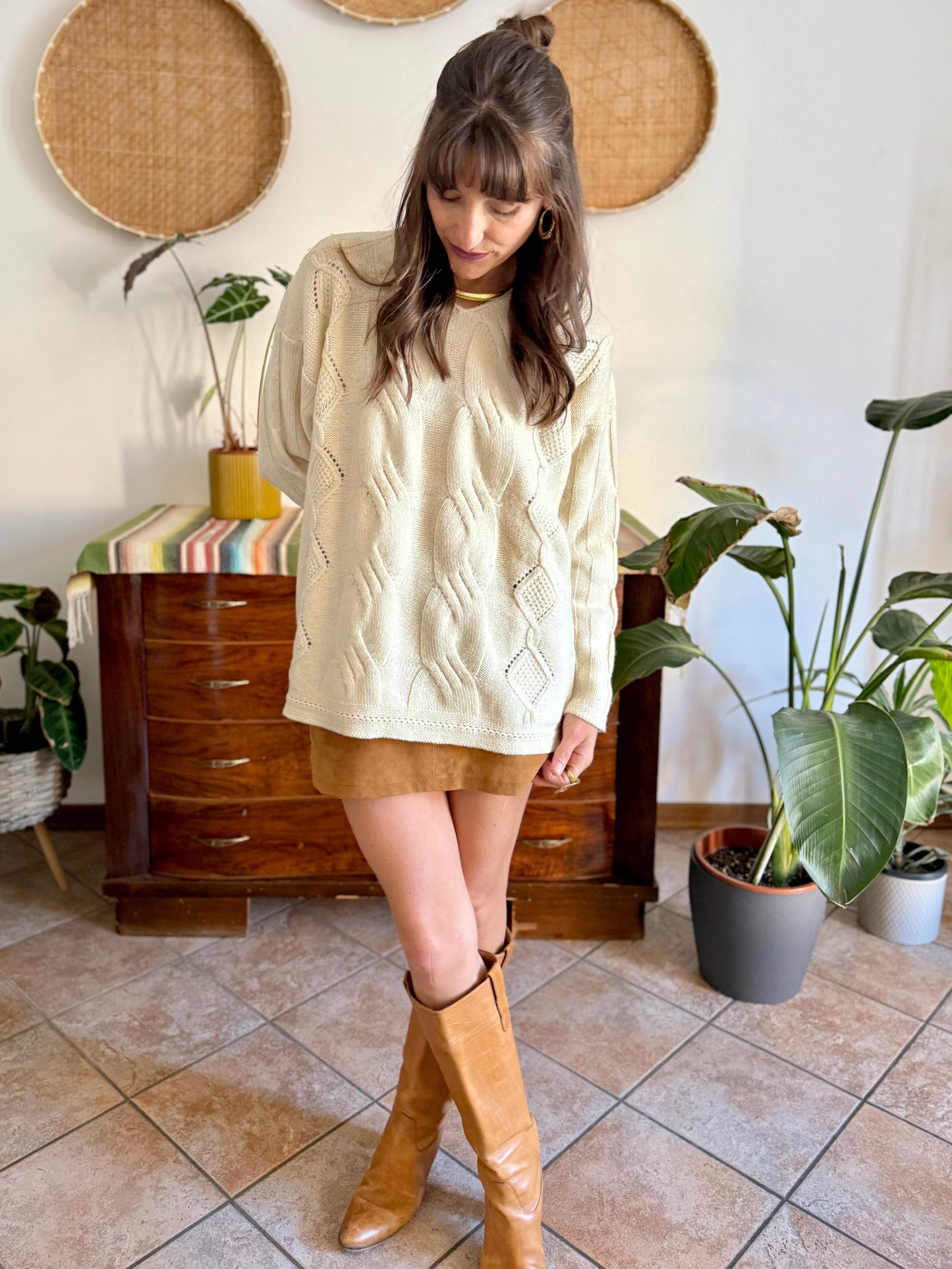 1970's vintage cream chunky cable knit pullover