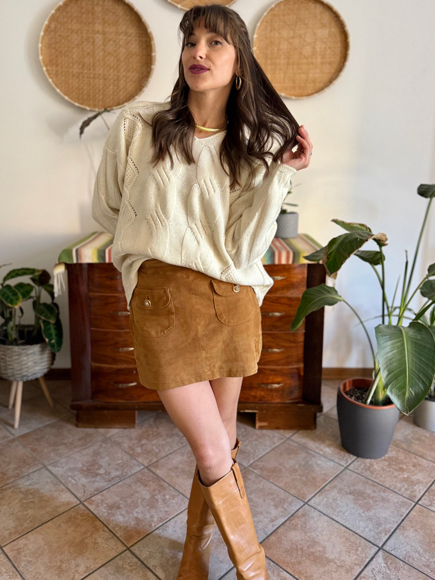 1970's vintage cream chunky cable knit pullover