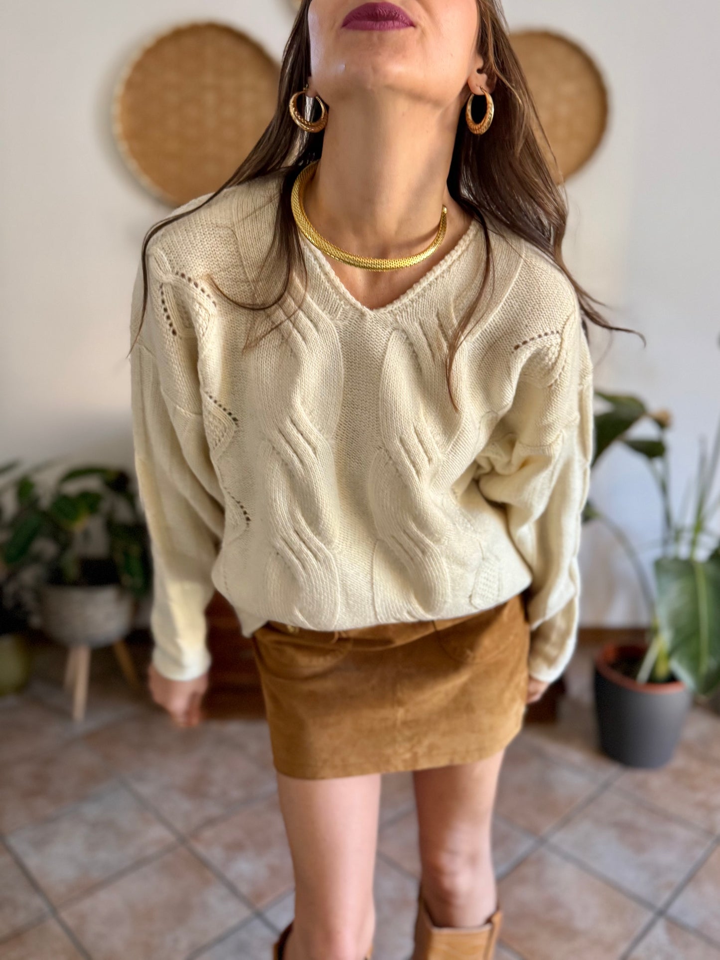 1970's vintage cream chunky cable knit pullover