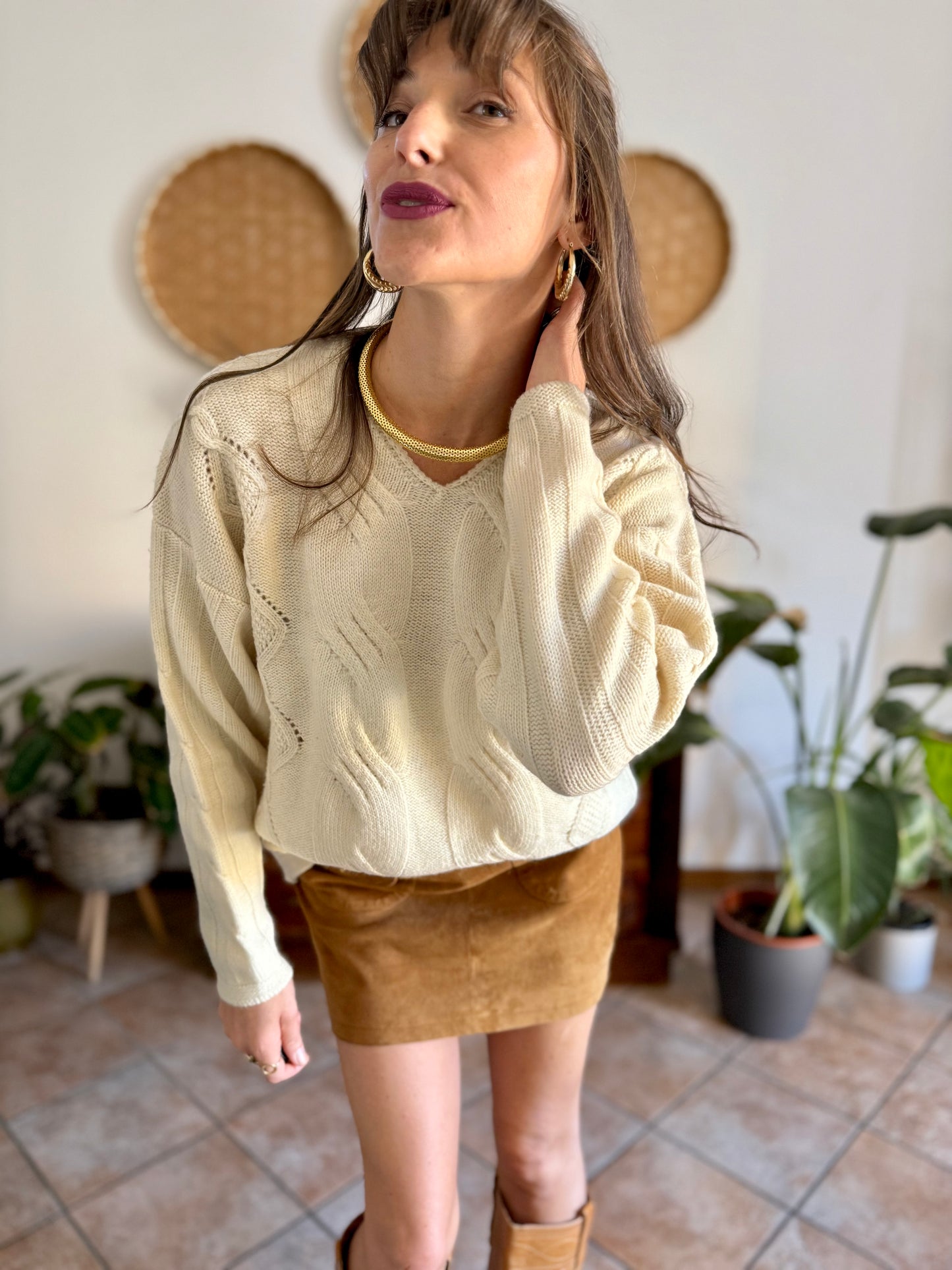 1970's vintage cream chunky cable knit pullover