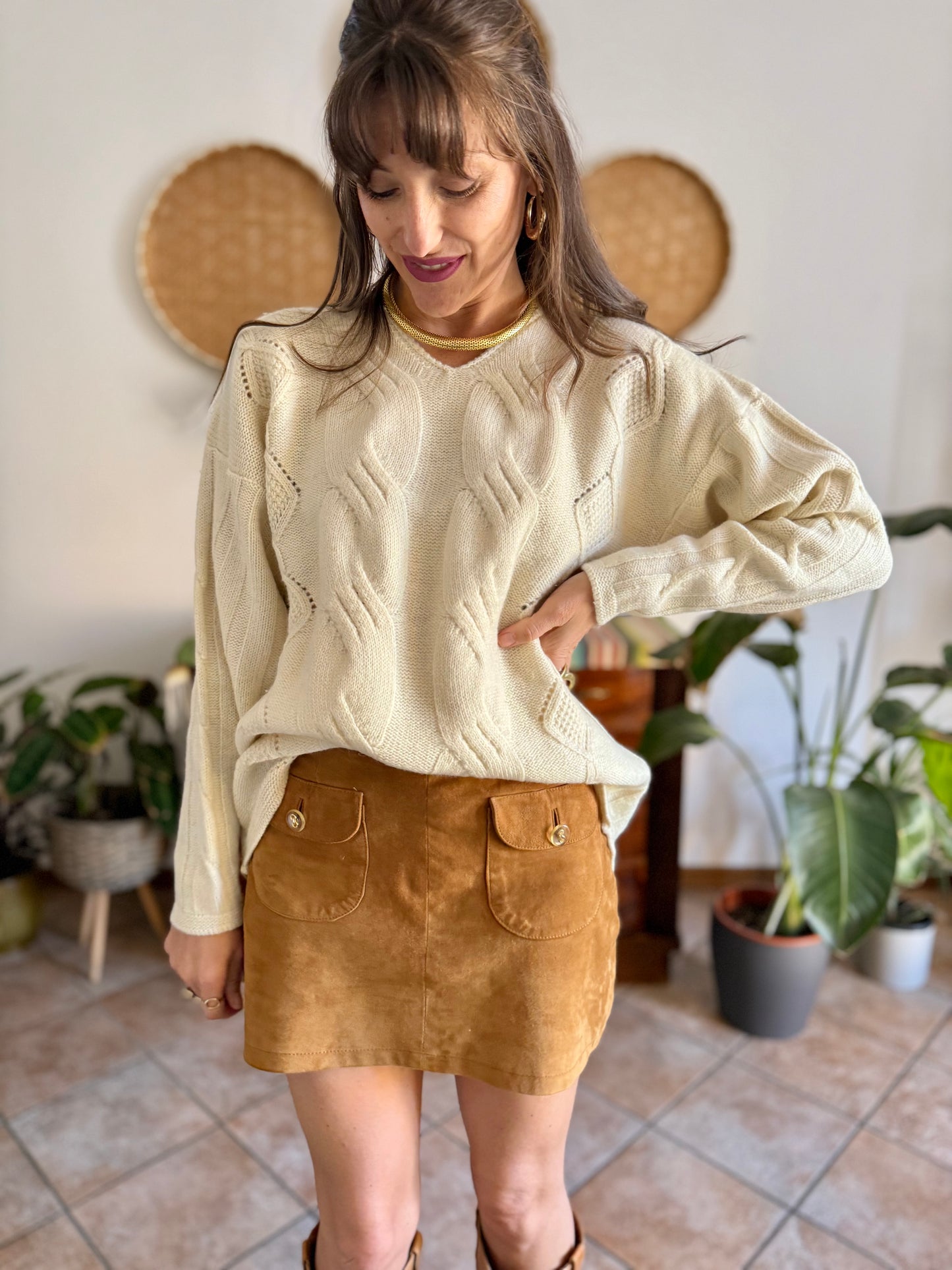 1970's vintage cream chunky cable knit pullover
