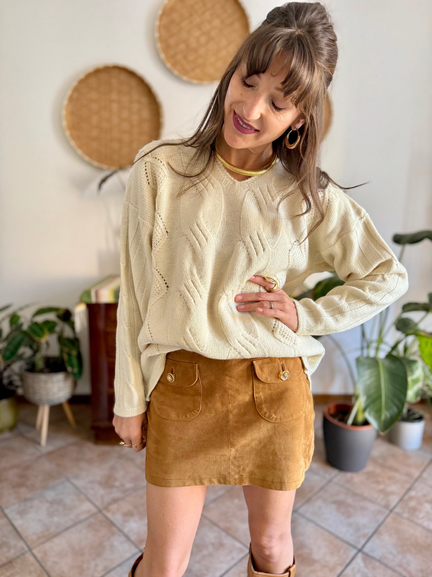 1970's vintage cream chunky cable knit pullover
