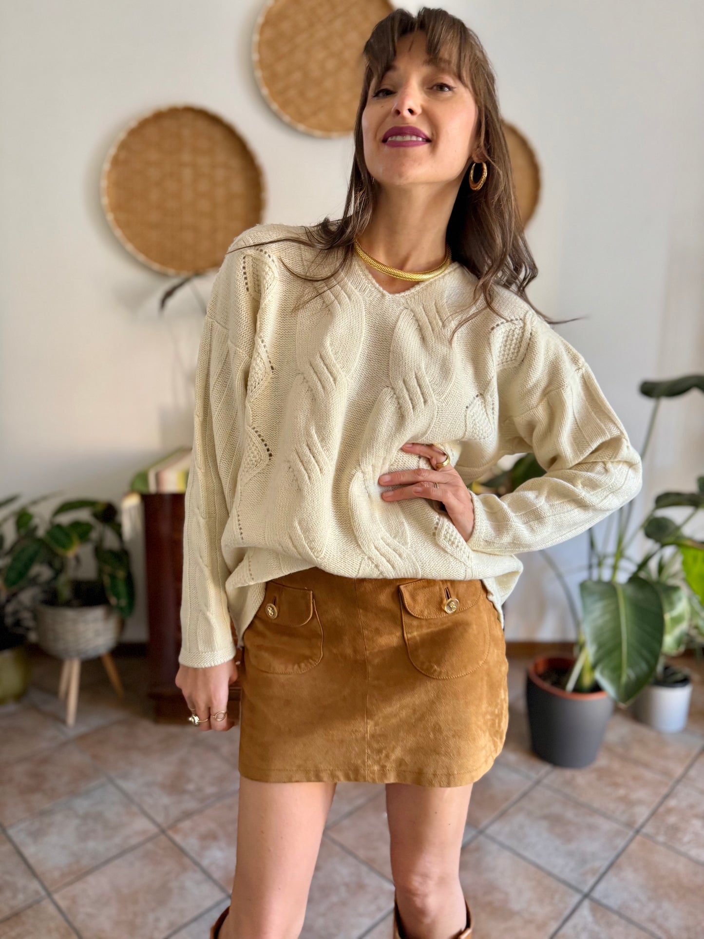 1970's vintage cream chunky cable knit pullover