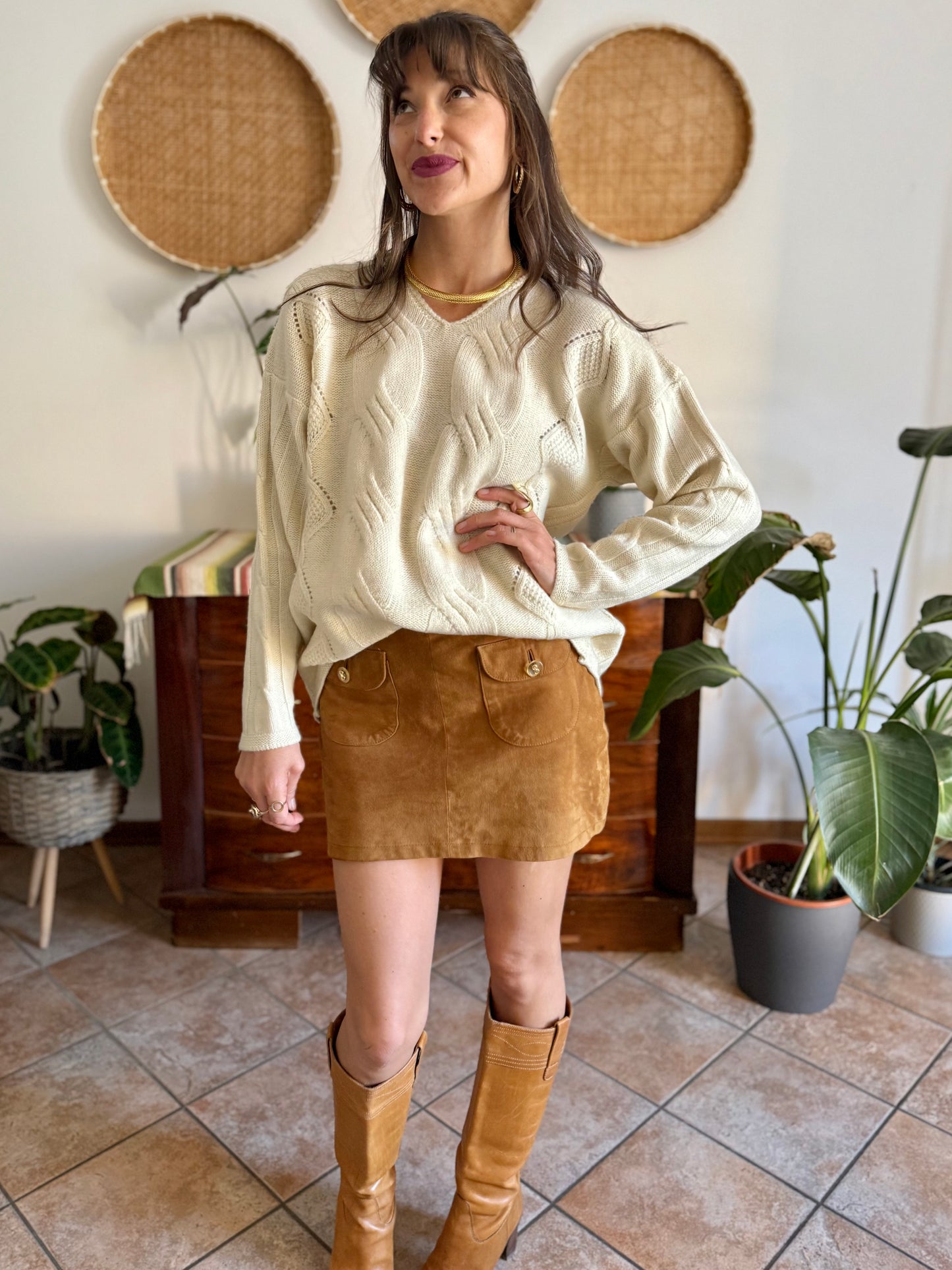 1970's vintage cream chunky cable knit pullover