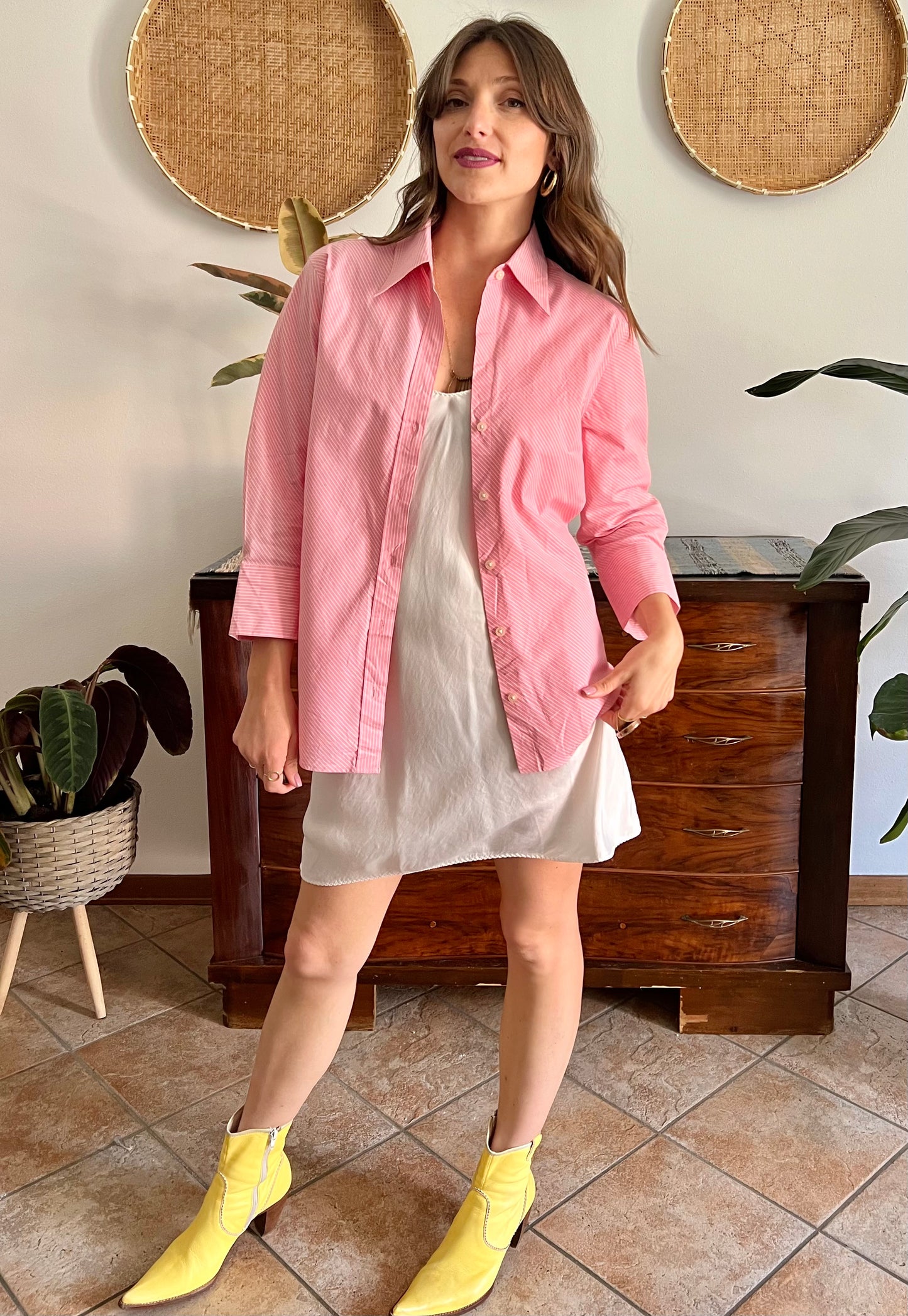 Y2k vintage pink and white diagonal stripe shirt