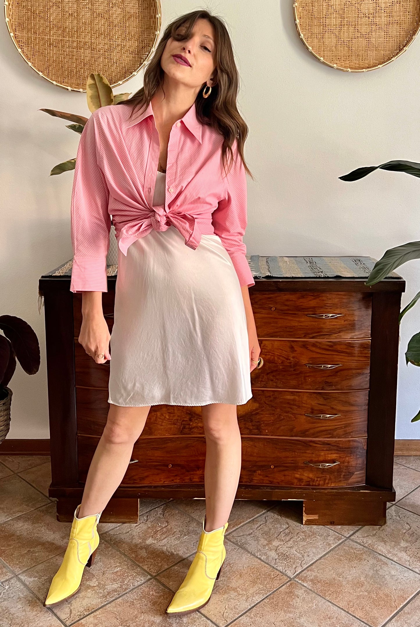 Y2k vintage pink and white diagonal stripe shirt
