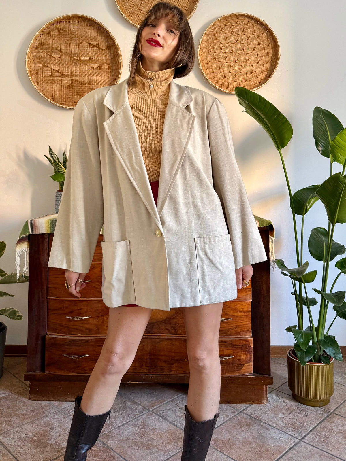 1980's vintage cream linen and wool blend oversize blazer