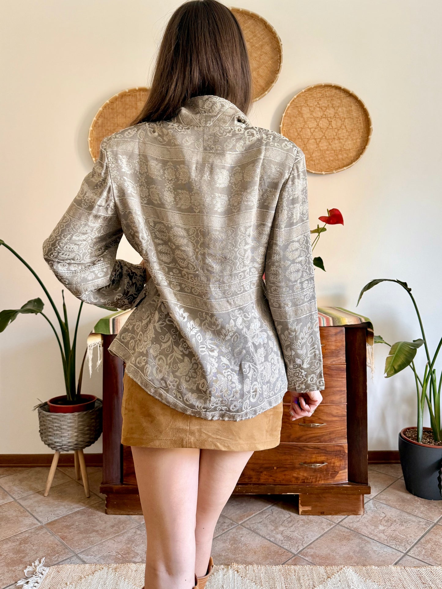 1970's vintage two tone beige floral brocade jacket