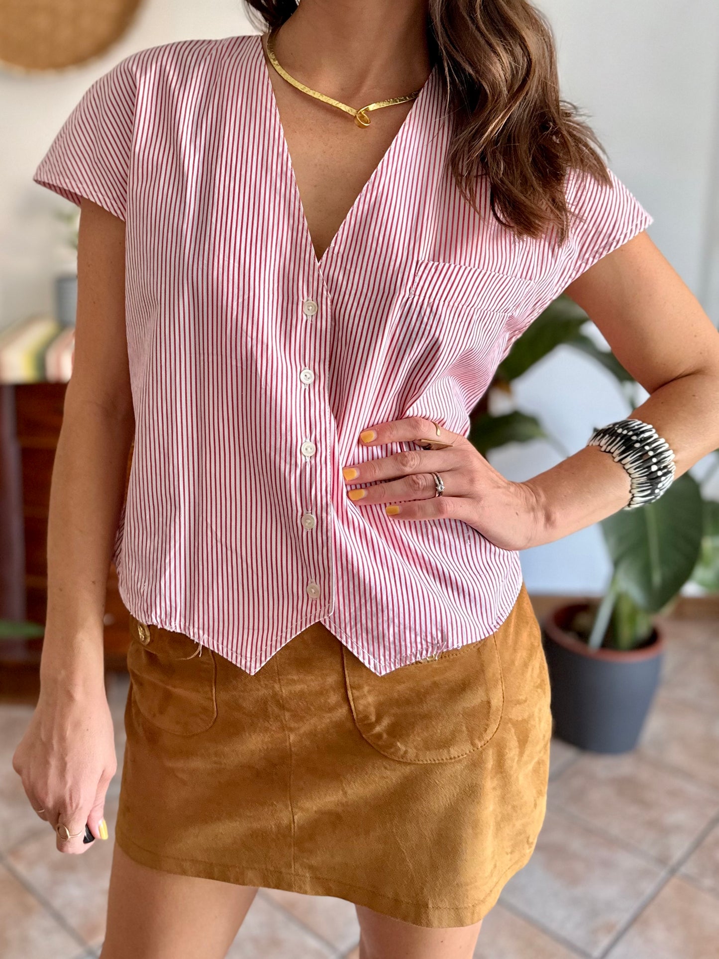 1990's vintage red and white stripe cotton shirt